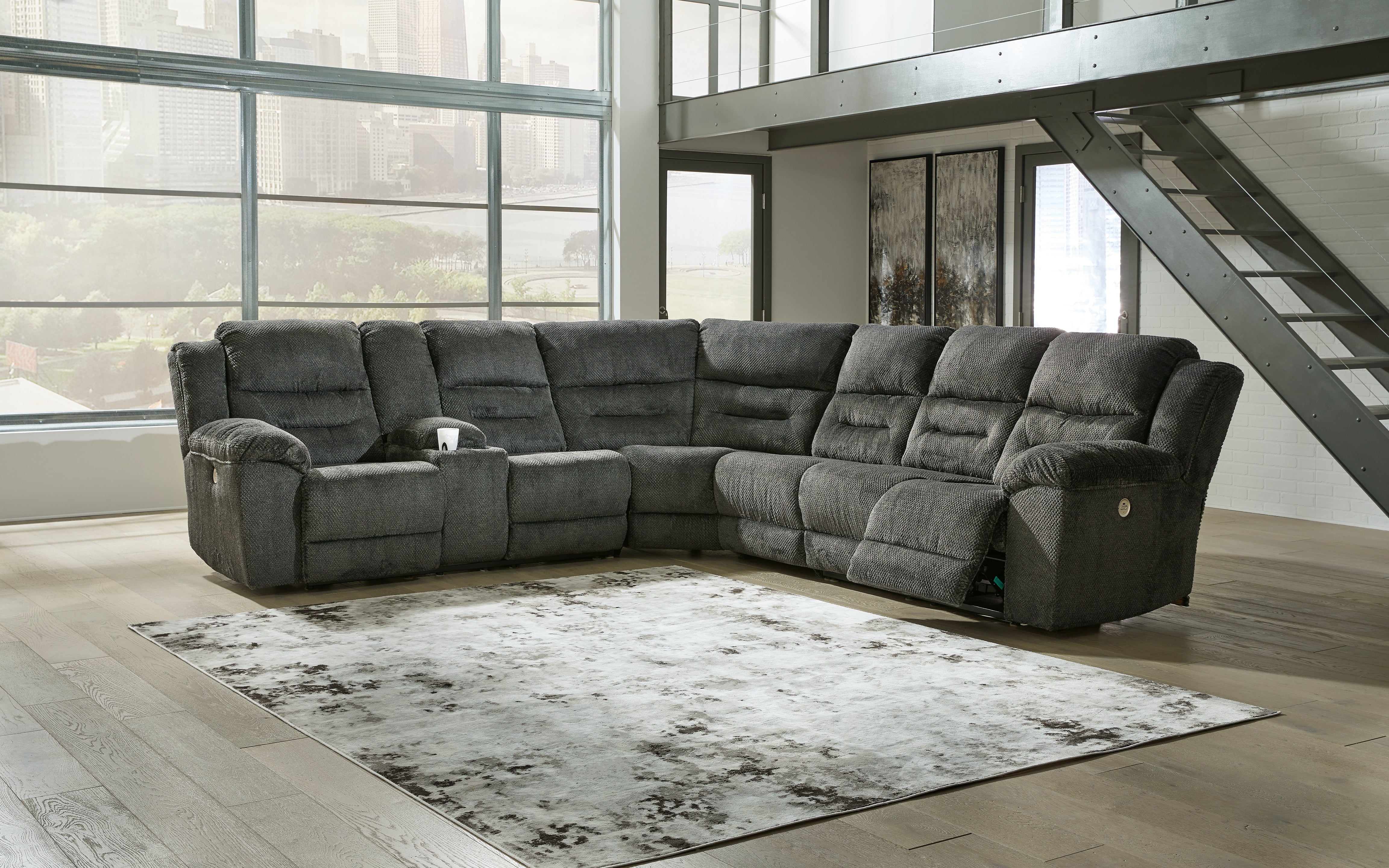 3 Brothers Decor - Ashley Furniture - Nettington Sectional - 4-Piece Power Reclining Sectional / Smoke - 44101S3