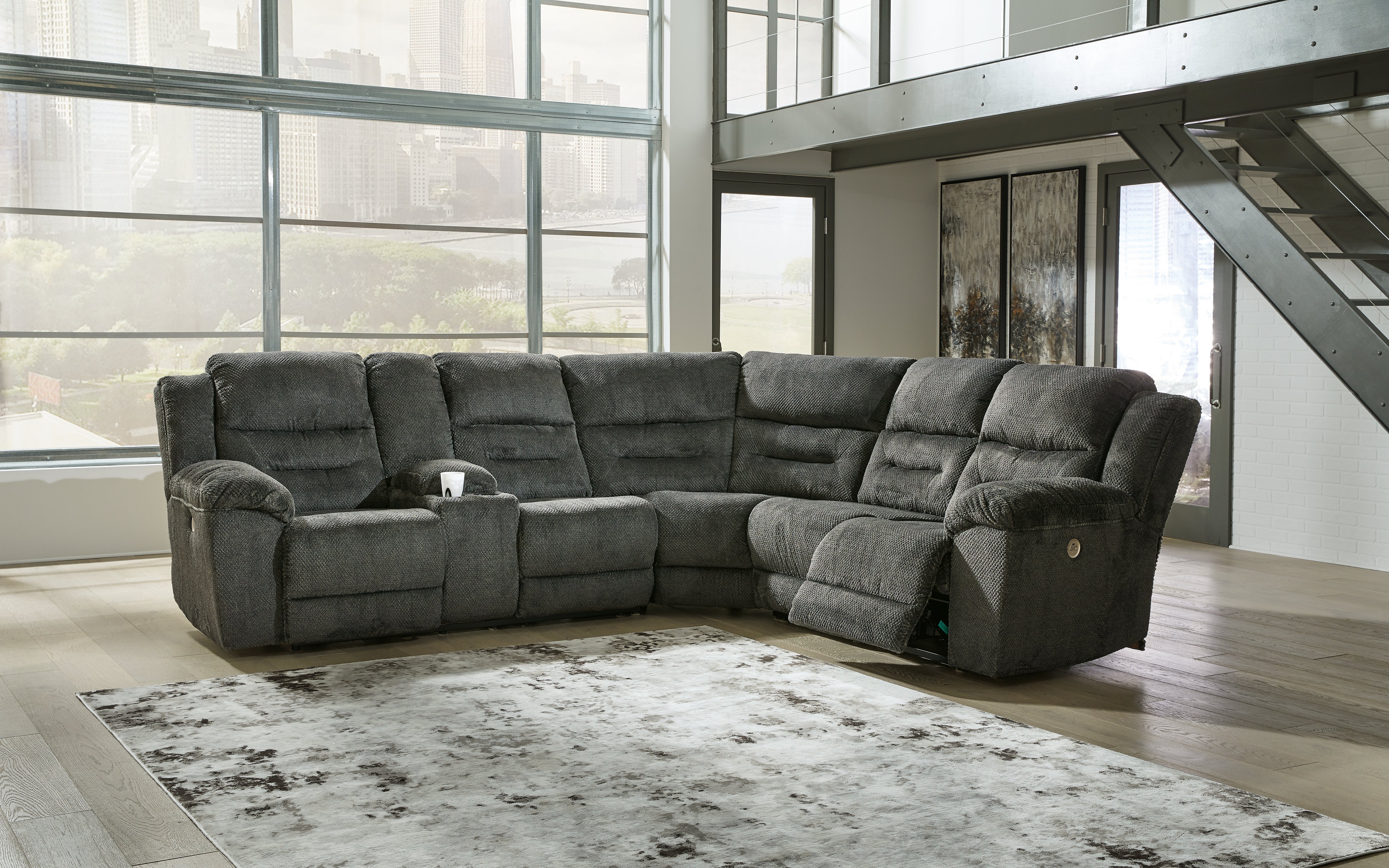 3 Brothers Decor - Ashley Furniture - Nettington Sectional - 3-Piece Power Reclining Sectional / Smoke - 44101S1