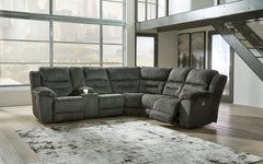 3 Brothers Decor - Ashley Furniture - Nettington Sectional - 3-Piece Power Reclining Sectional / Smoke - 44101S1