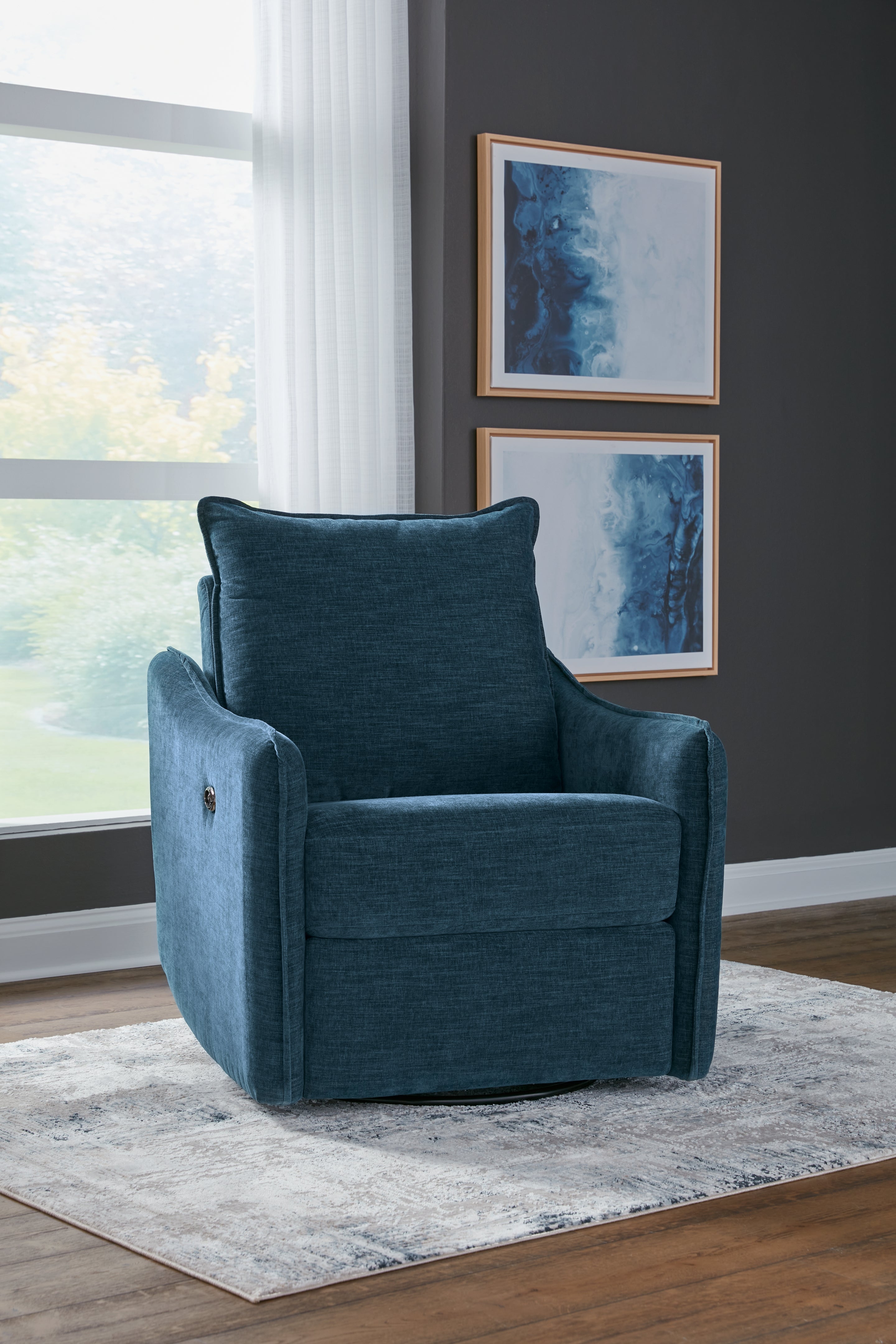 3 Brothers Decor - Ashley Furniture - McBurg Living Room - Swivel Power Recliner / Navy - 4480128