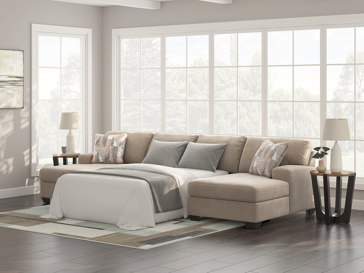 3 Brothers Decor - Ashley Furniture - Newellen Sectional - RAF 3-Piece Sectional with Double Chaise / Hemp - 48404S7