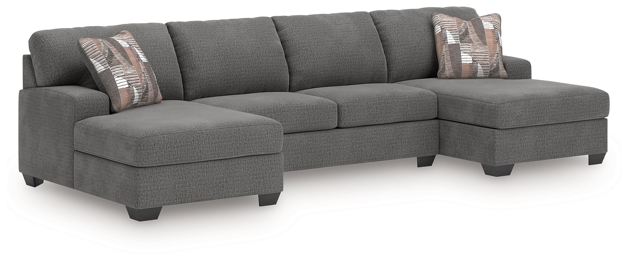 3 Brothers Decor - Ashley Furniture - Newellen Sectional - RAF 3-Piece Sectional with Double Chaise / Greystone - 48405S3