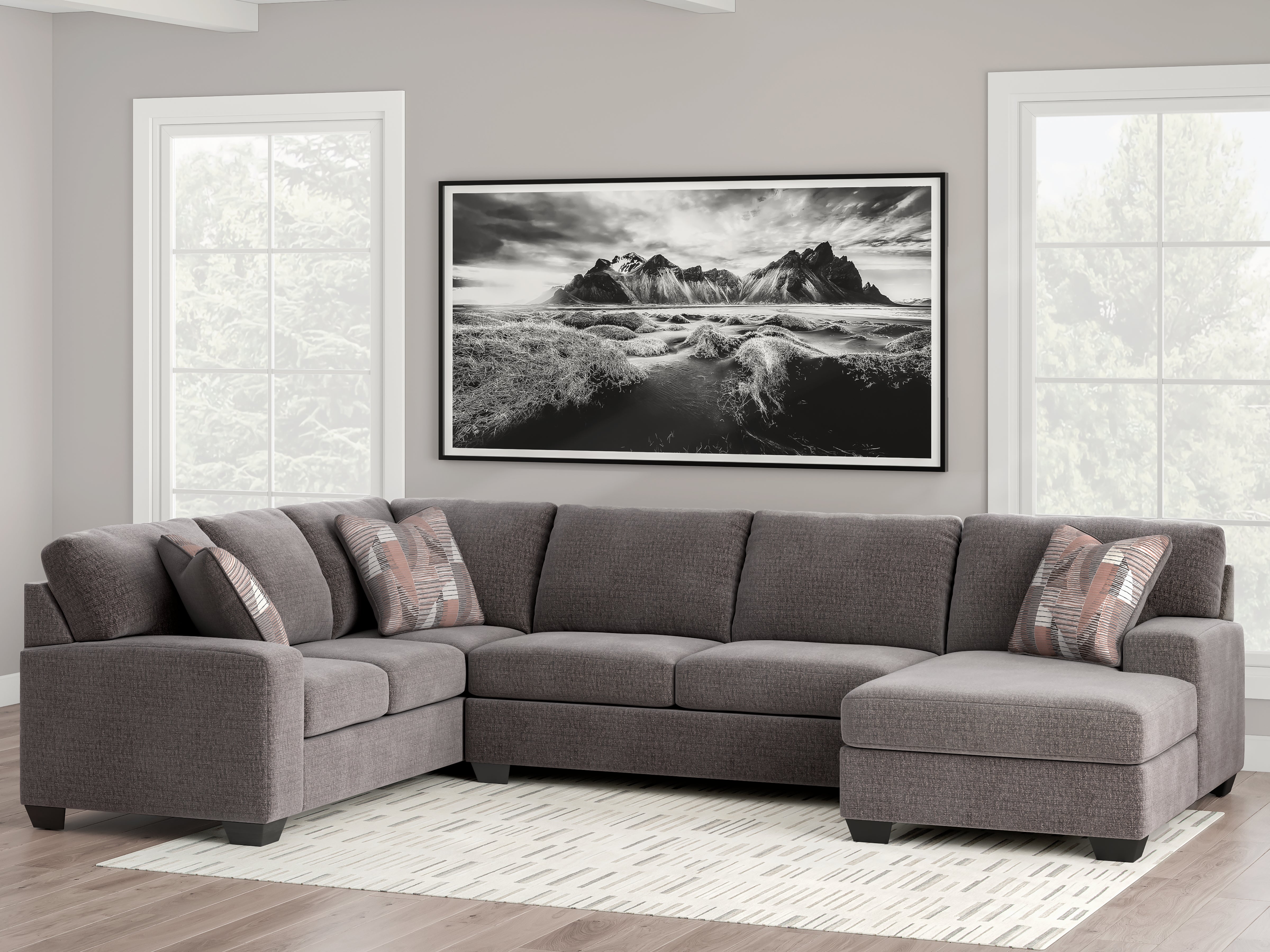 3 Brothers Decor - Ashley Furniture - Newellen Sectional - LAF 3-Piece Sectional with Chaise / Greystone - 48405S2