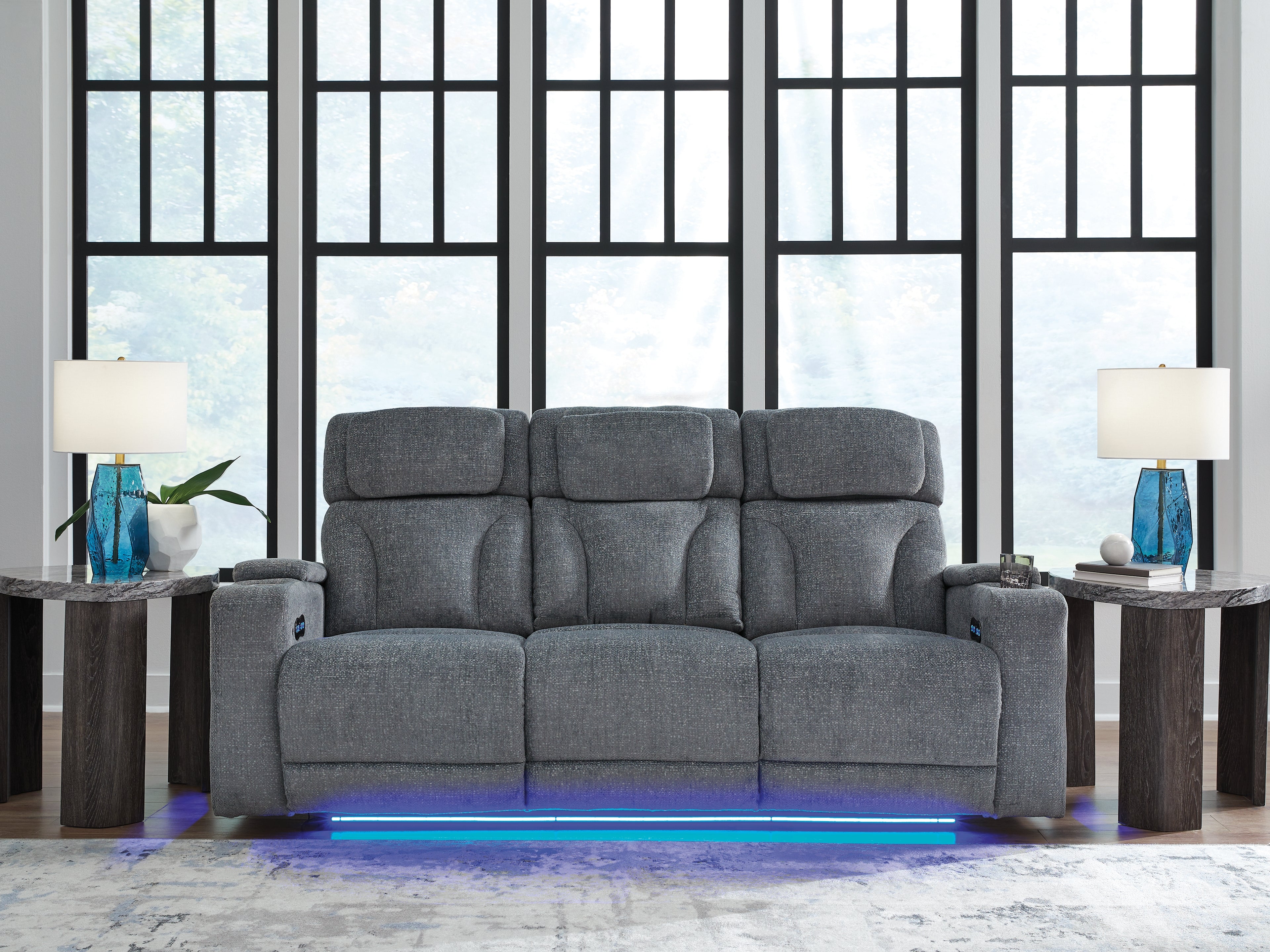 3 Brothers Decor - Ashley Furniture - Studio Cave Living Room - PWR REC Sofa with ADJ Headrest / Steel - PC4980215