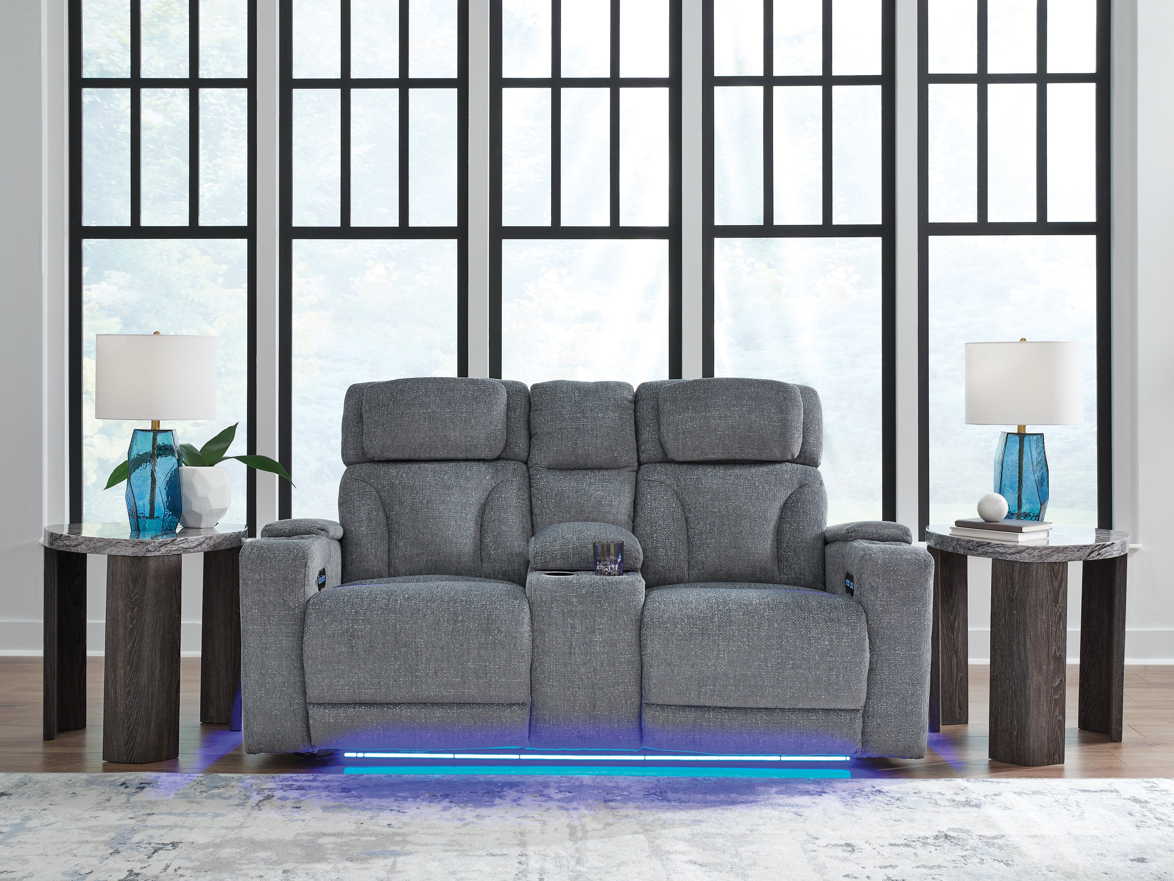 3 Brothers Decor - Ashley Furniture - Studio Cave Living Room - PWR REC Loveseat/CON/ADJ HDRST / Steel - PC4980218
