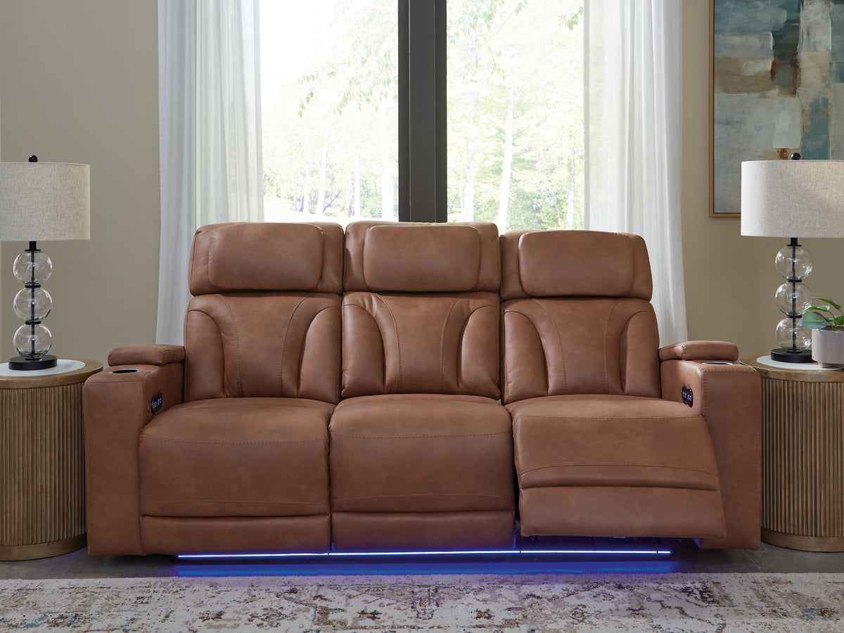3 Brothers Decor - Ashley Furniture - Clean-Slate Living Room - PWR REC Sofa with ADJ Headrest / Caramel - PC5010115