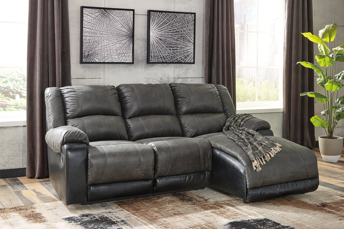 3 Brothers Decor - Ashley Furniture - Nantahala Sectional - 3-Piece Reclining Sectional with Chaise / Slate - 50301S9