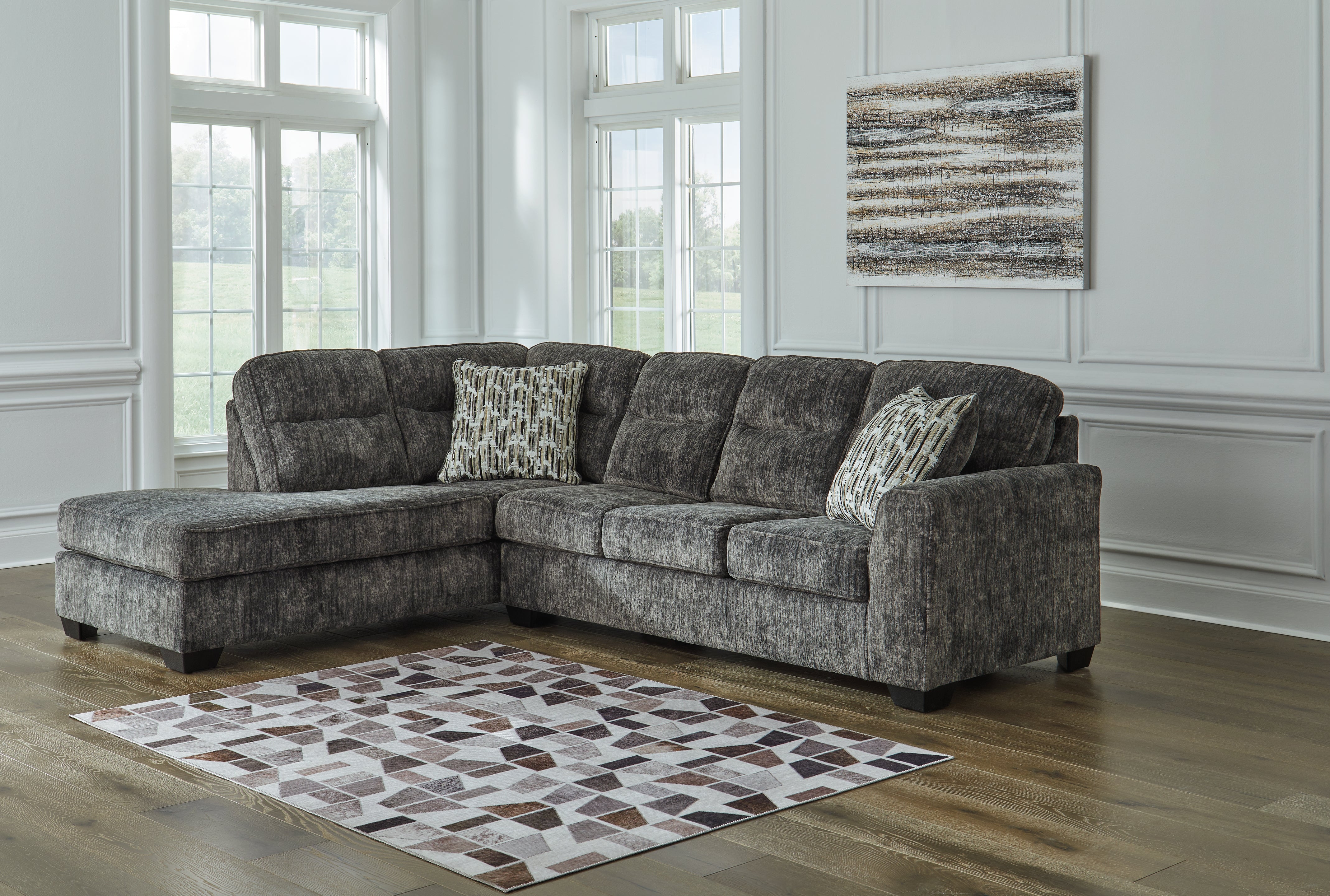 3 Brothers Decor - Ashley Furniture - Lonoke Sectional - RAF 2-Piece Sectional with Chaise / Gunmetal - 50504S1