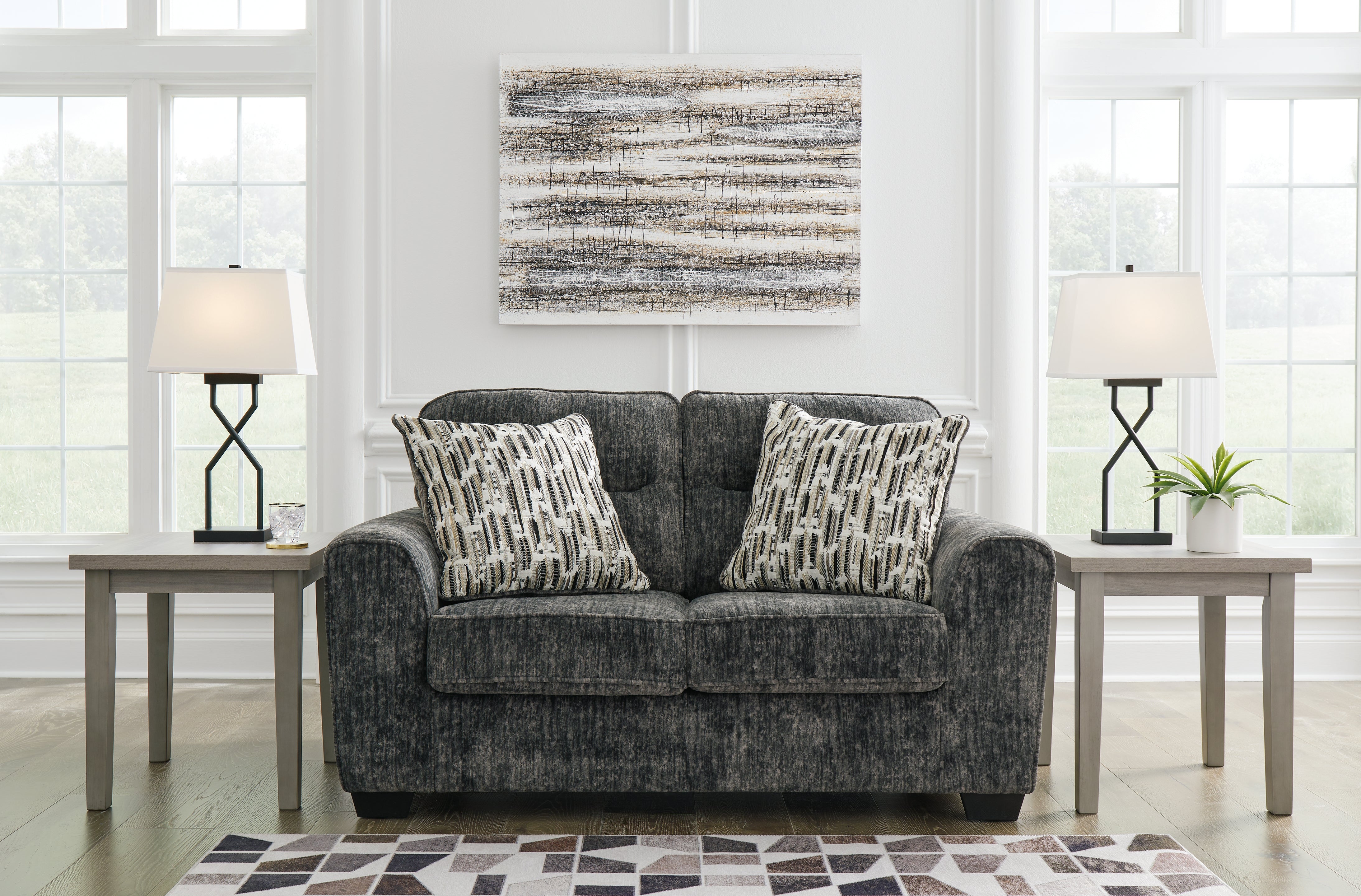 3 Brothers Decor - Ashley Furniture - Lonoke Living Room - Loveseat / Gunmetal - 5050435