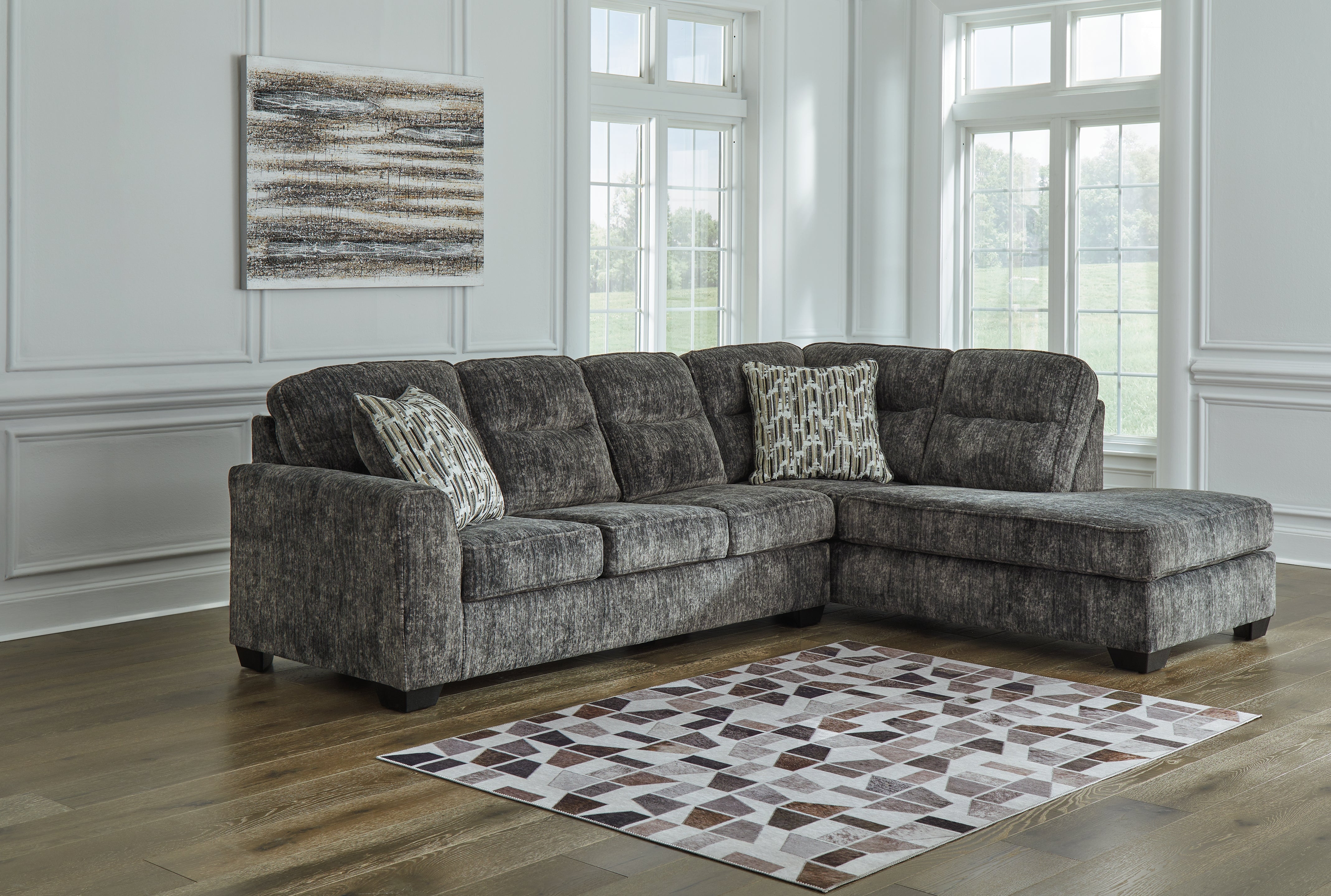 3 Brothers Decor - Ashley Furniture - Lonoke Sectional - LAF 2-Piece Sectional with Chaise / Gunmetal - 50504S2
