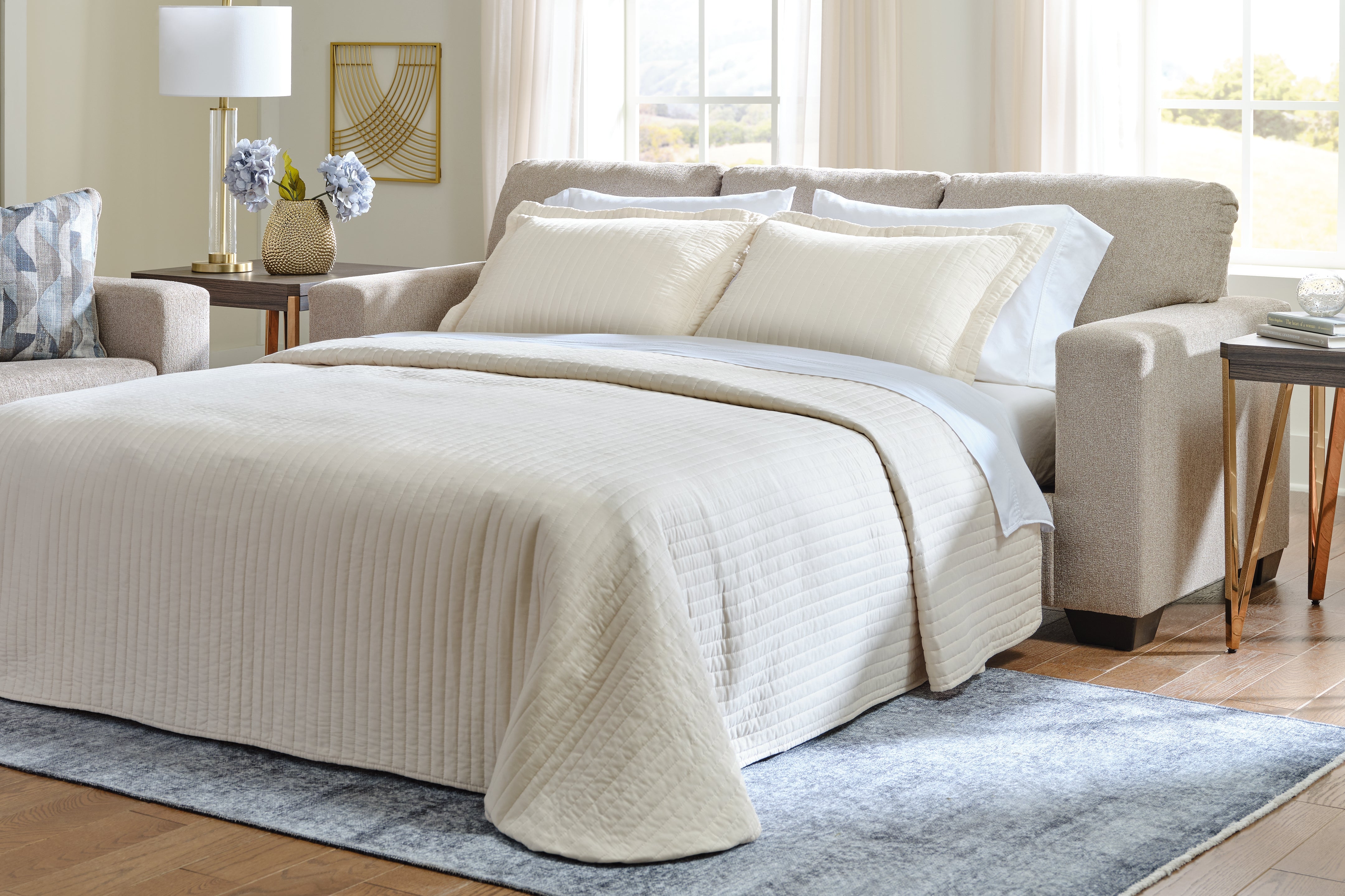 3 Brothers Decor - Ashley Furniture - Deltona Living Room - Queen Sofa Sleeper / Parchment - 5120439