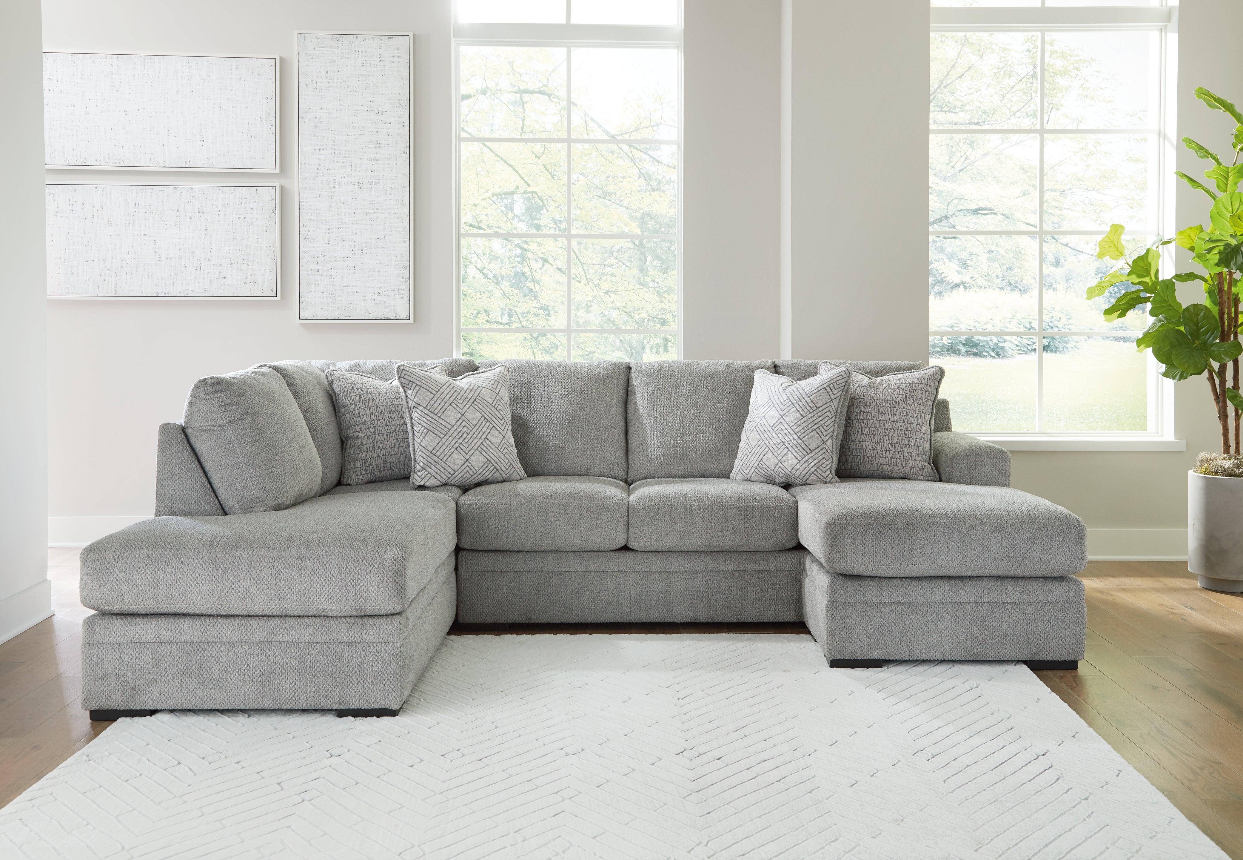 3 Brothers Decor - Ashley Furniture - Casselbury Sectional - RAF 2-Piece Sectional with Chaise / Cement - 52906S2