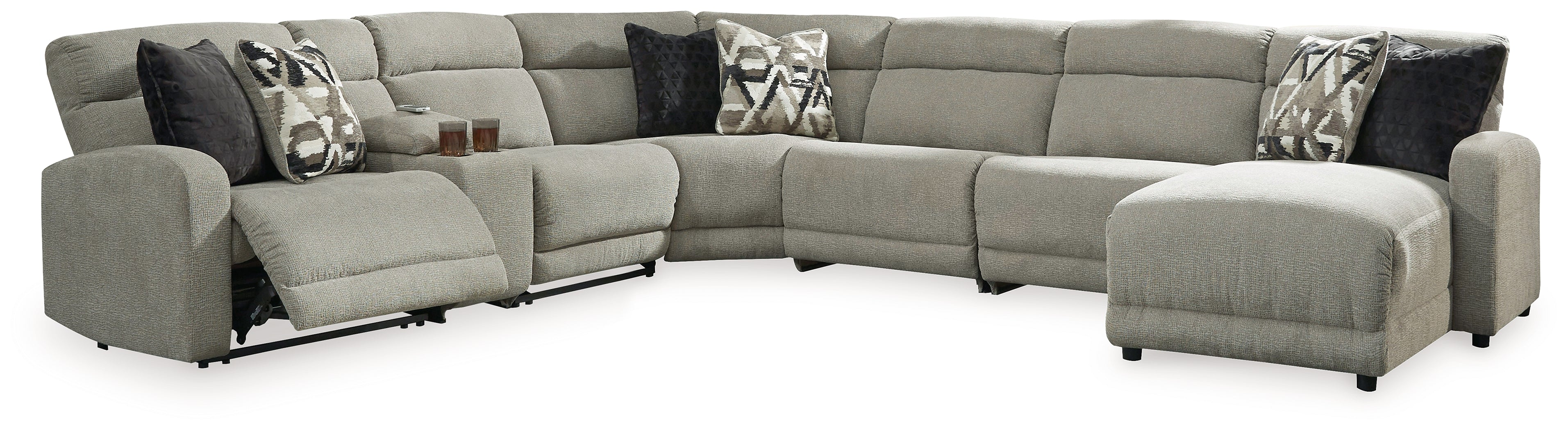 3 Brothers Decor - Ashley Furniture - Colleyville Sectional - 7-Piece Power Reclining Sectional with Chaise / Stone - 54405S32