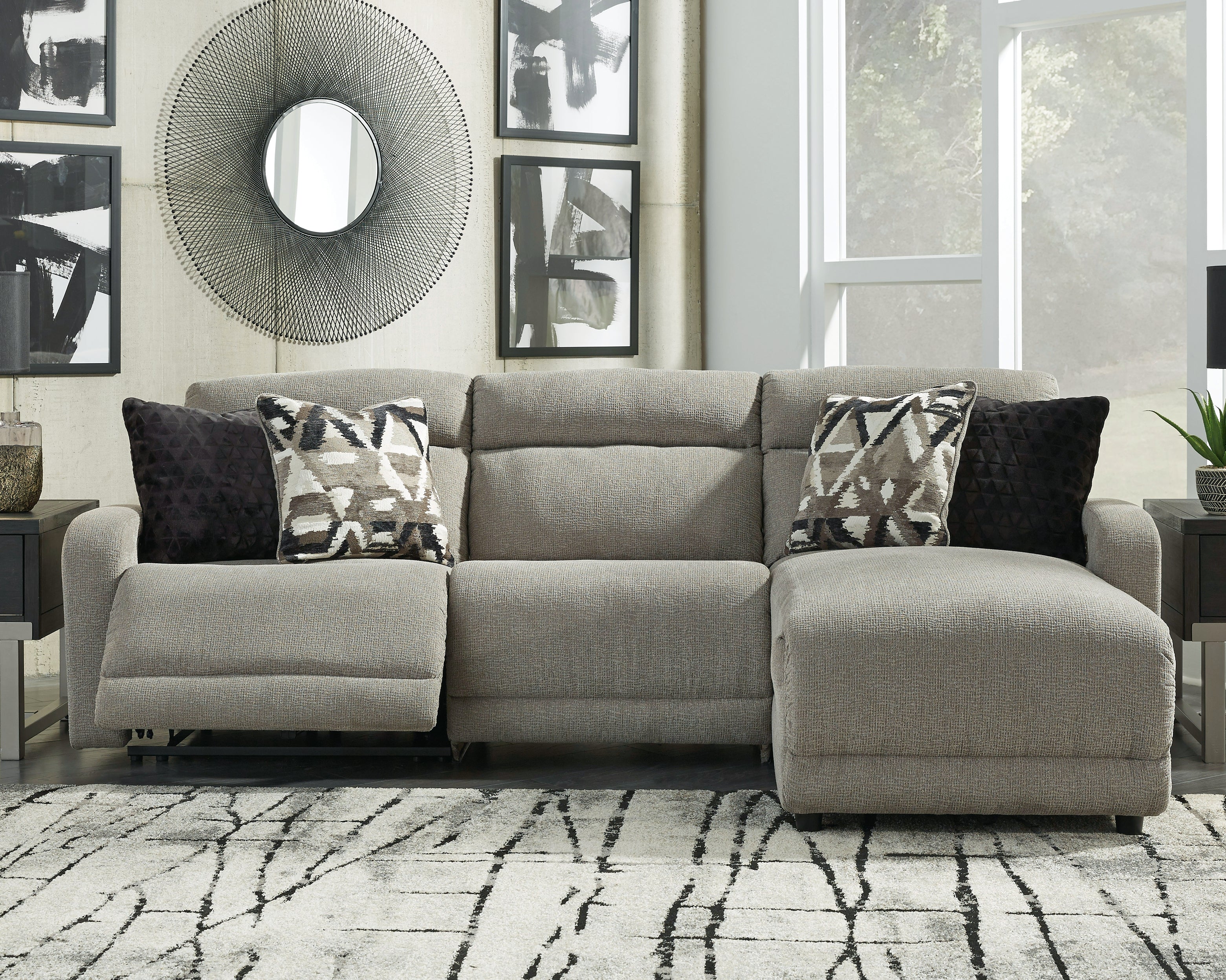 3 Brothers Decor - Ashley Furniture - Colleyville Sectional - 3-Piece Power Reclining Sectional with Chaise / Stone - 54405S2