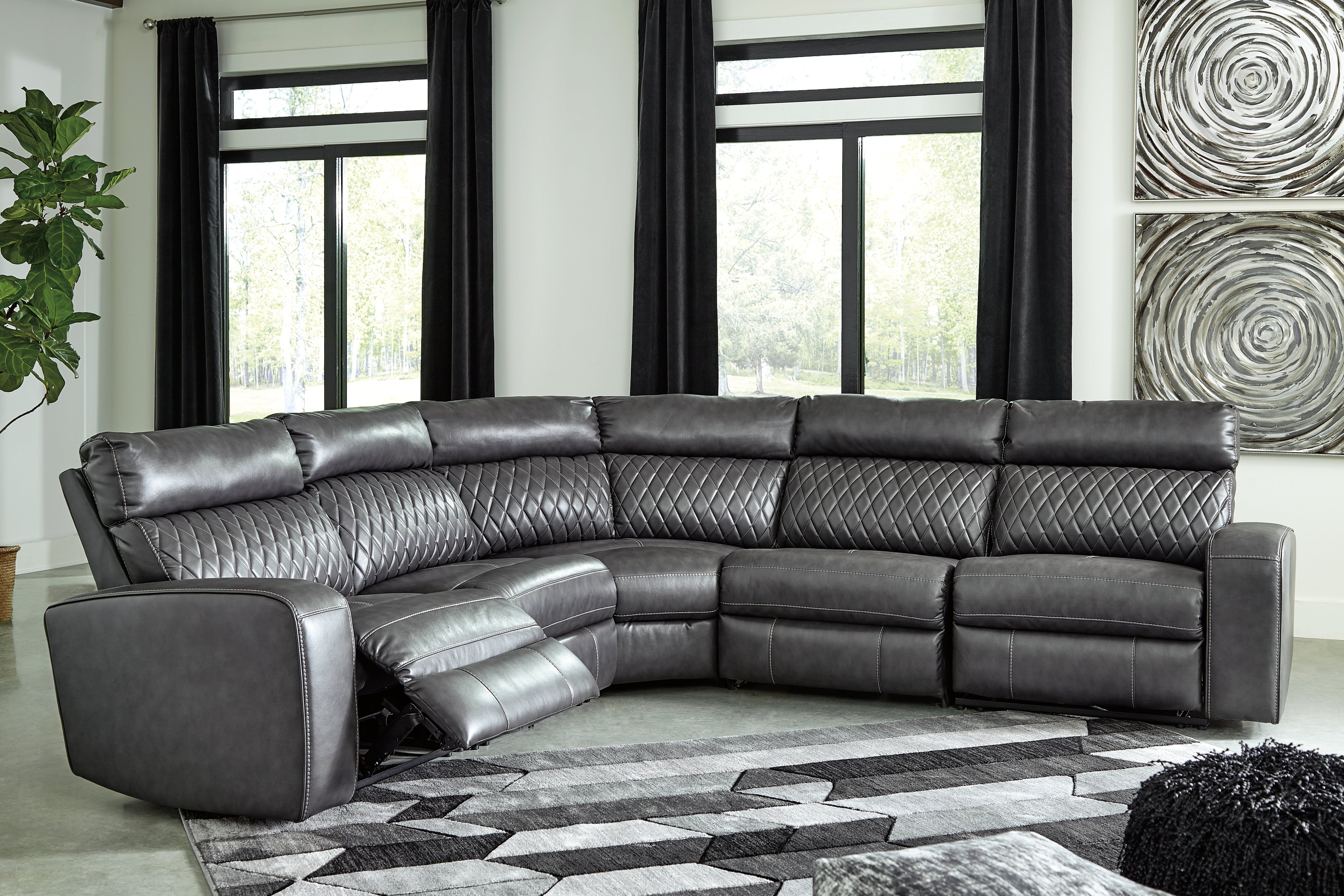 3 Brothers Decor - Ashley Furniture - Samperstone Sectional - 5-Piece Power Reclining Sectional / Gray - 55203S1