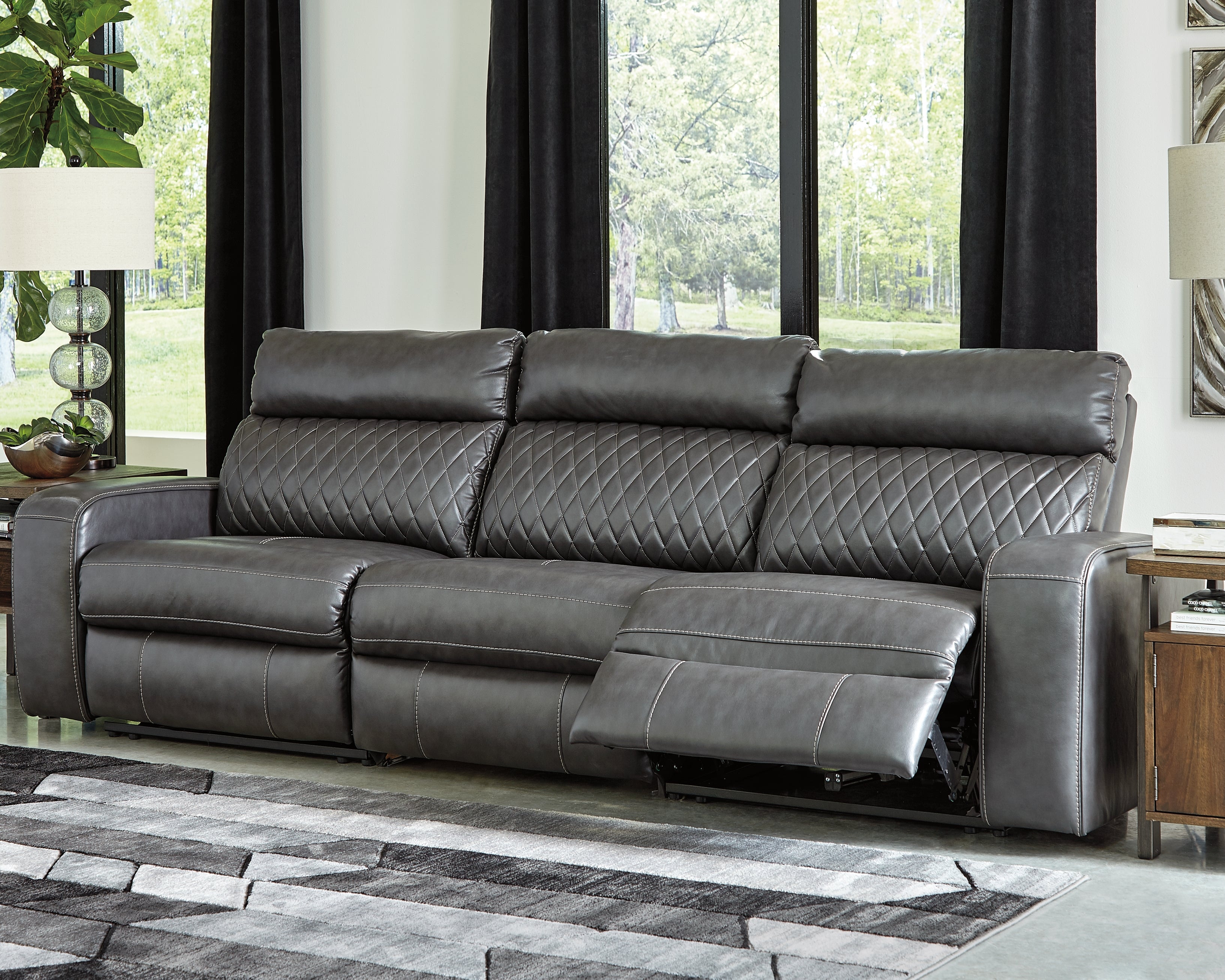 3 Brothers Decor - Ashley Furniture - Samperstone Sectional - 3-Piece Power Reclining Sectional Sofa / Gray - 55203S4