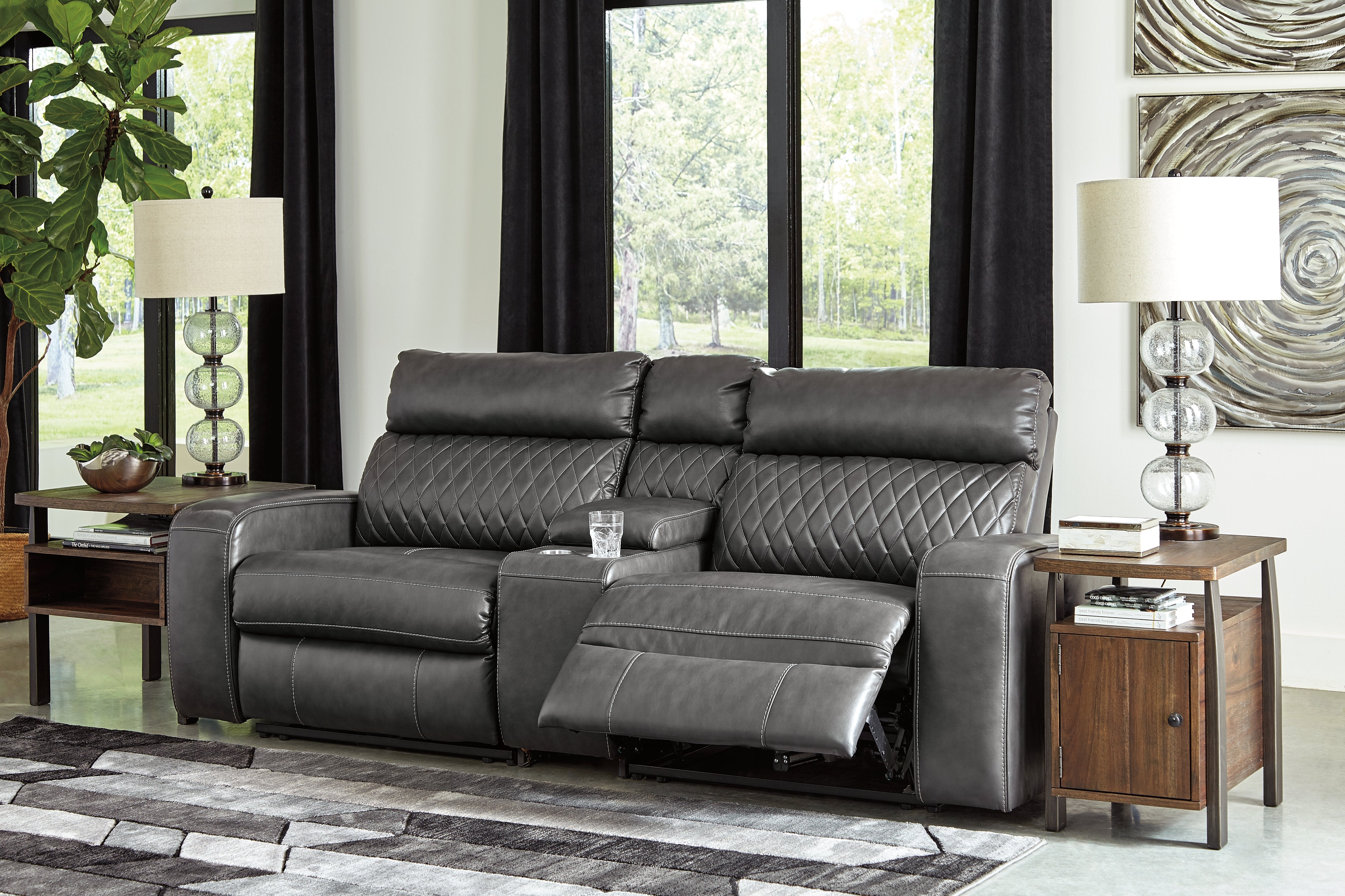 3 Brothers Decor - Ashley Furniture - Samperstone Sectional - 3-Piece Power Reclining Sectional Loveseat / Gray - 55203S3