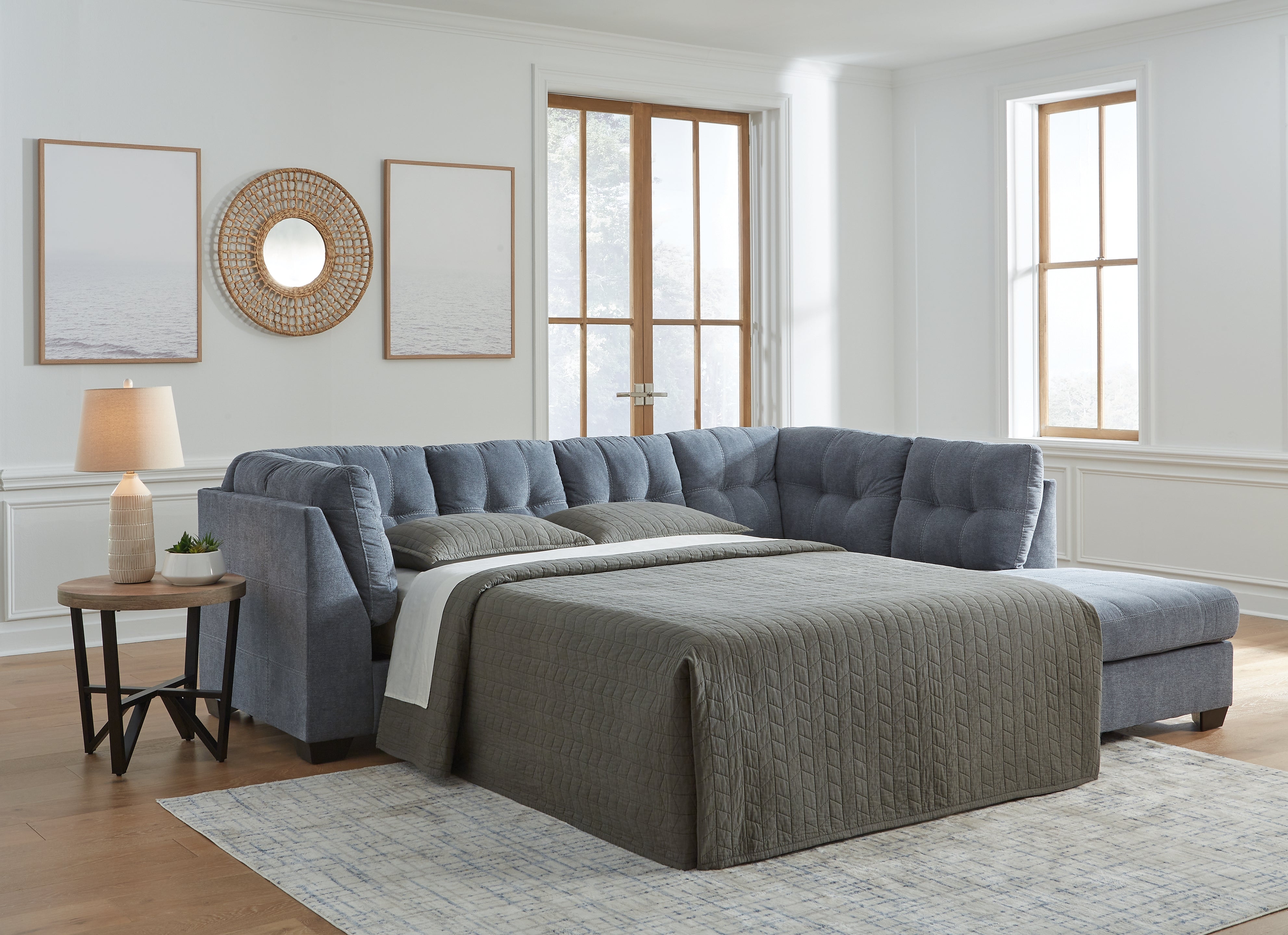 3 Brothers Decor - Ashley Furniture - Marleton Sectional - 2-Piece Sleeper Sectional with Chaise / Denim - 55303S4