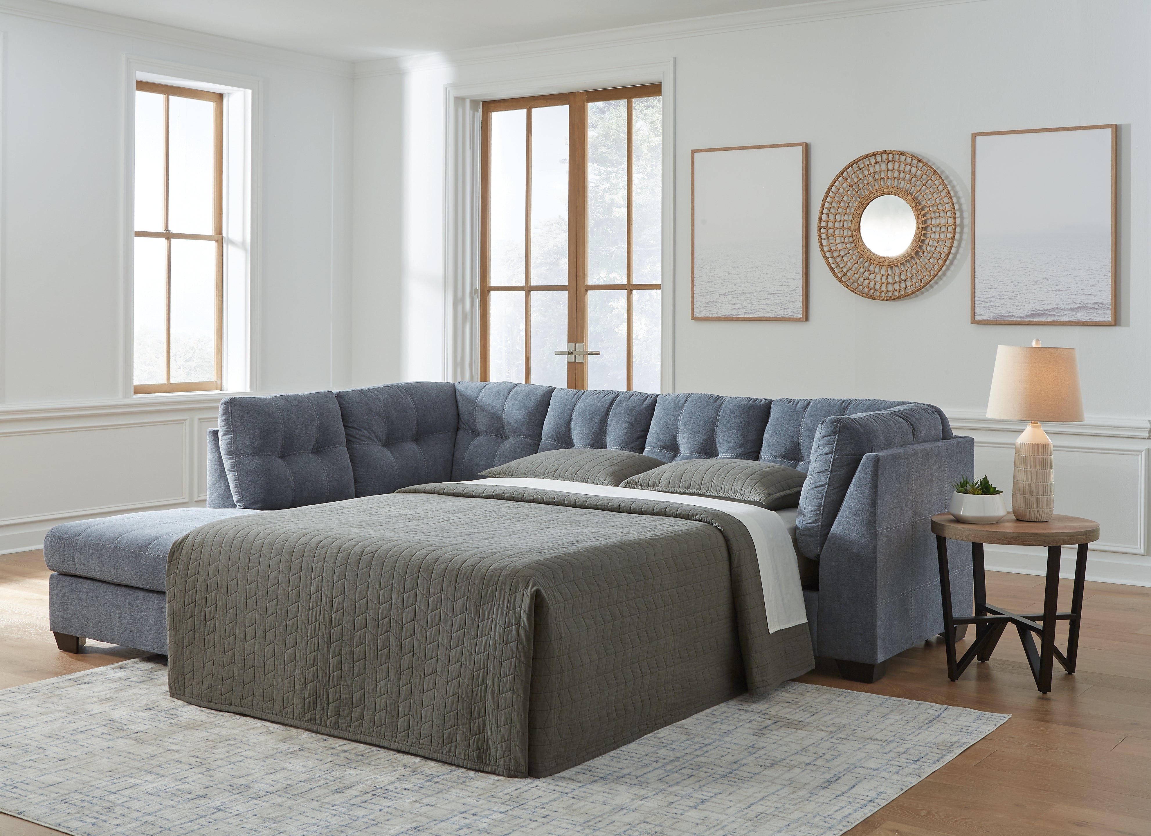3 Brothers Decor - Ashley Furniture - Marleton Sectional - RAF 2-Piece Sleeper Sectional with Chaise / Denim - 55303S3