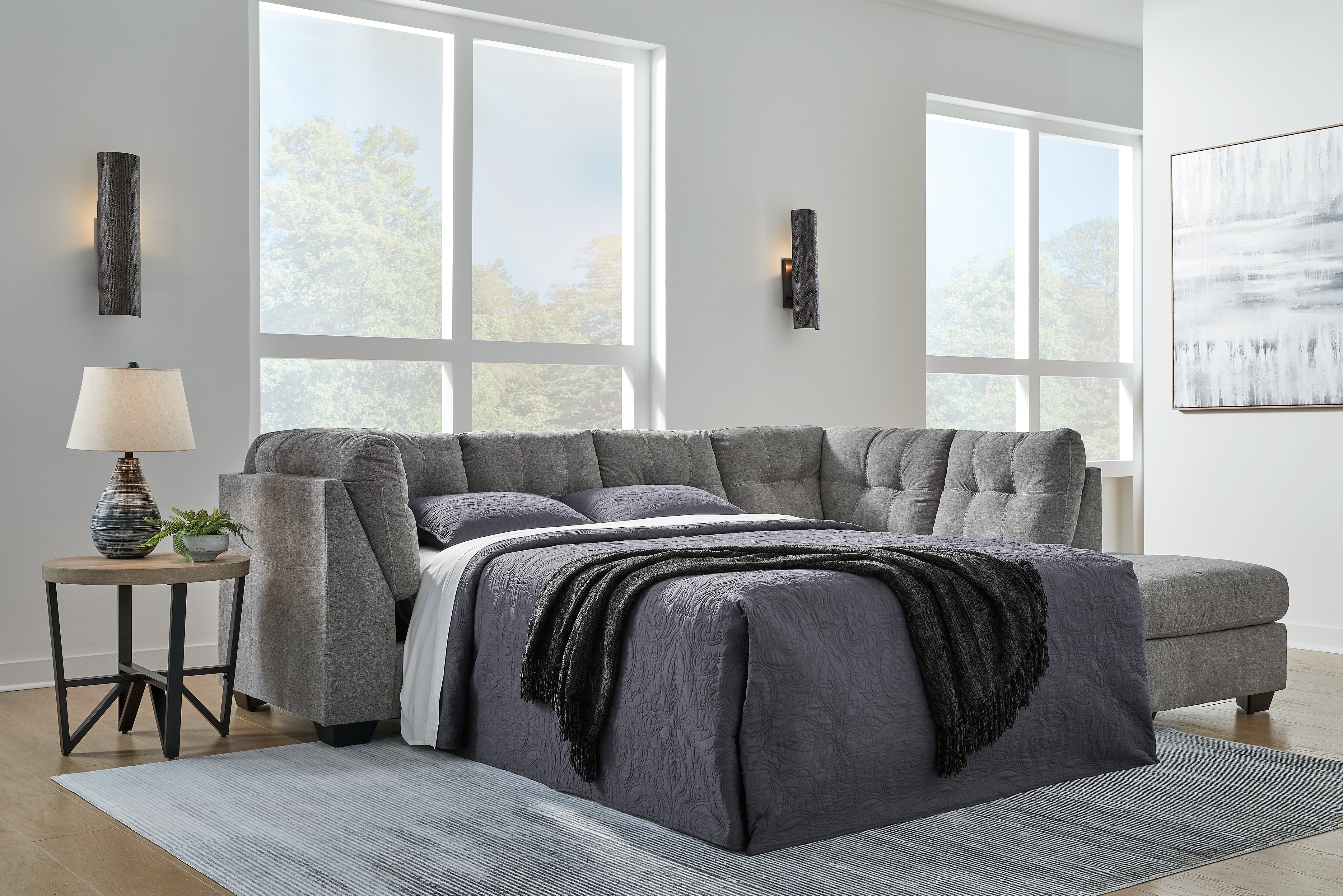 3 Brothers Decor - Ashley Furniture - Marleton Sectional - 2-Piece Sleeper Sectional with Chaise / Gray - 55305S4