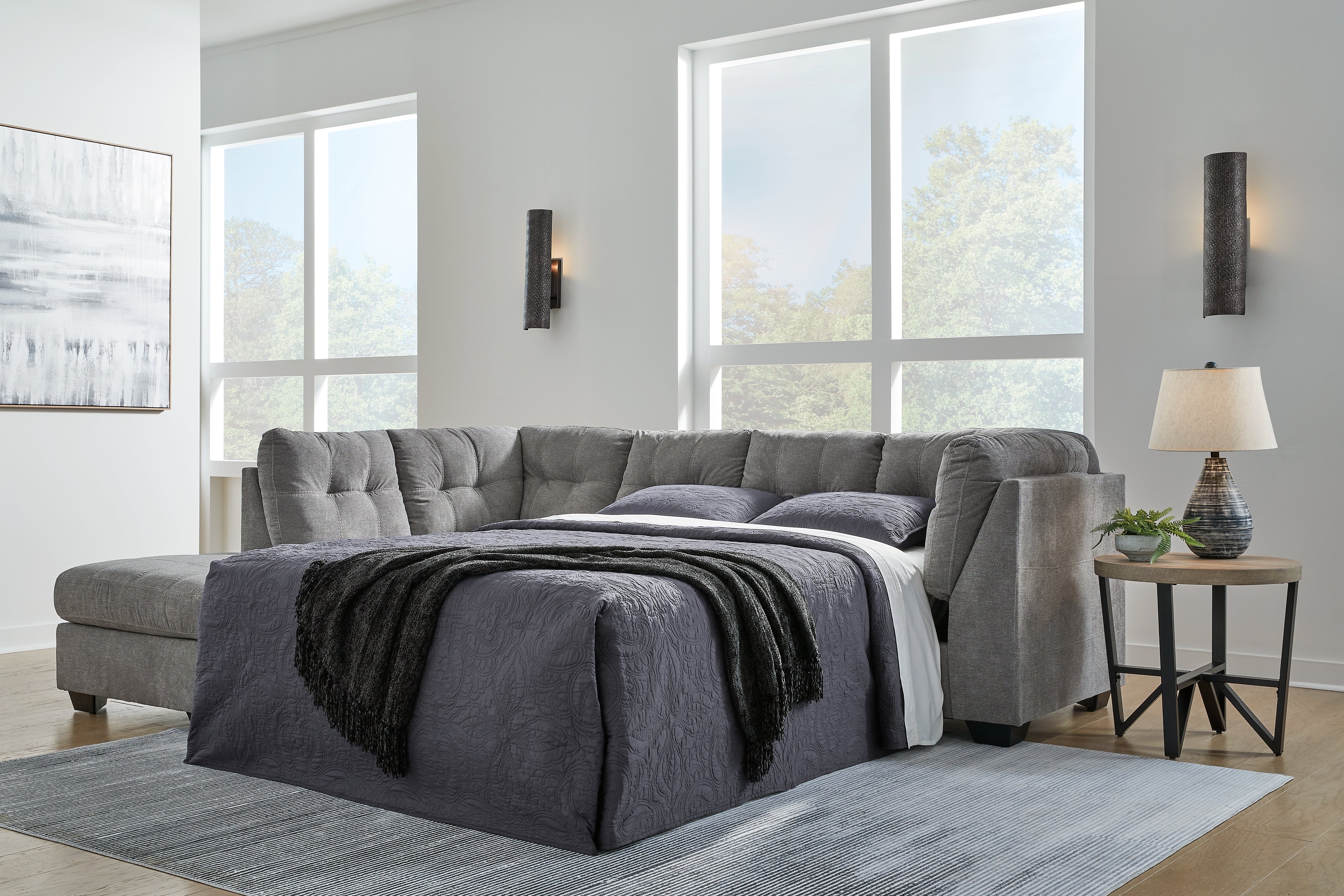 3 Brothers Decor - Ashley Furniture - Marleton Sectional - RAF 2-Piece Sleeper Sectional with Chaise / Gray - 55305S3