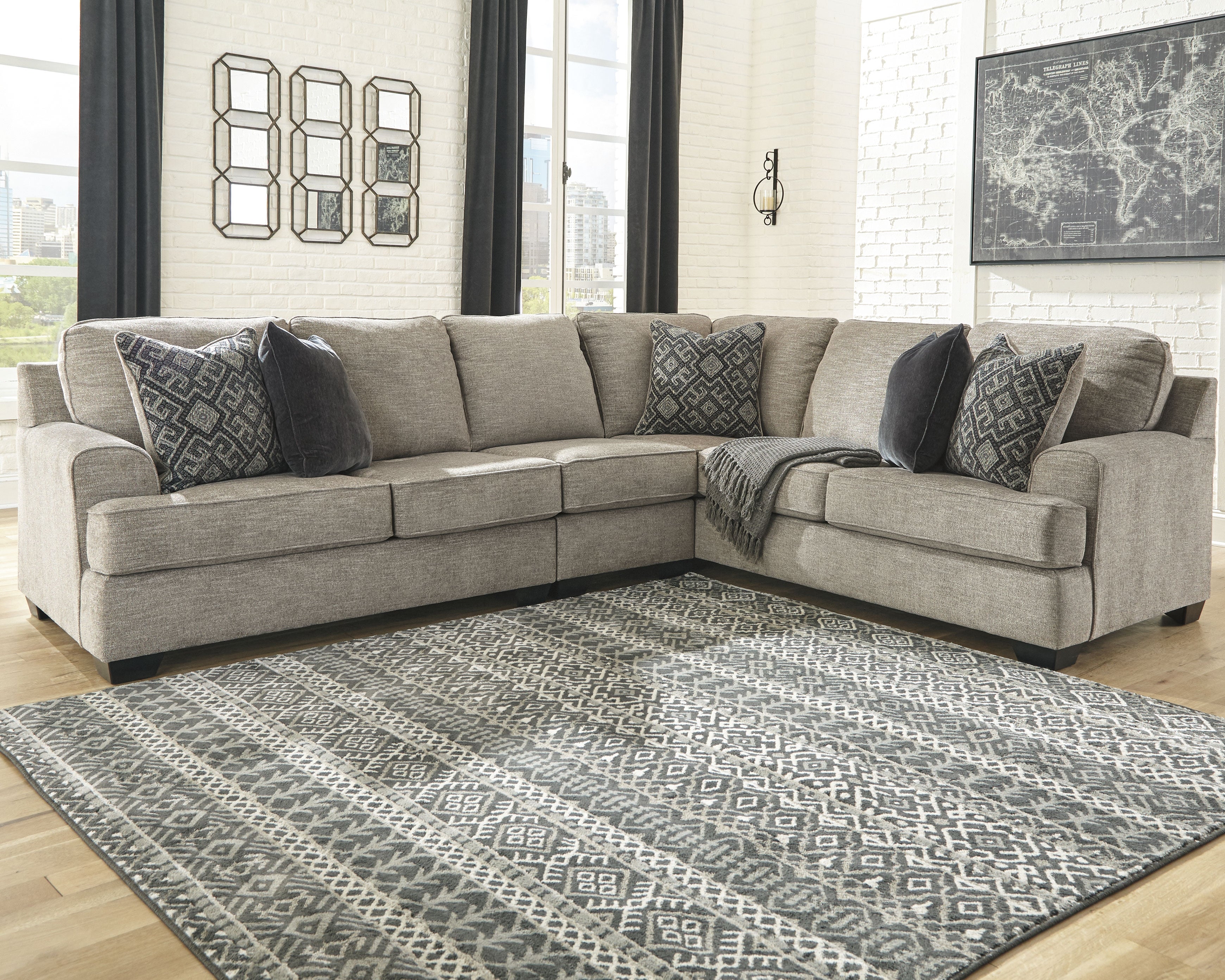 3 Brothers Decor - Ashley Furniture - Bovarian Sectional - RAF 3-Piece Sectional / Stone - 56103S2