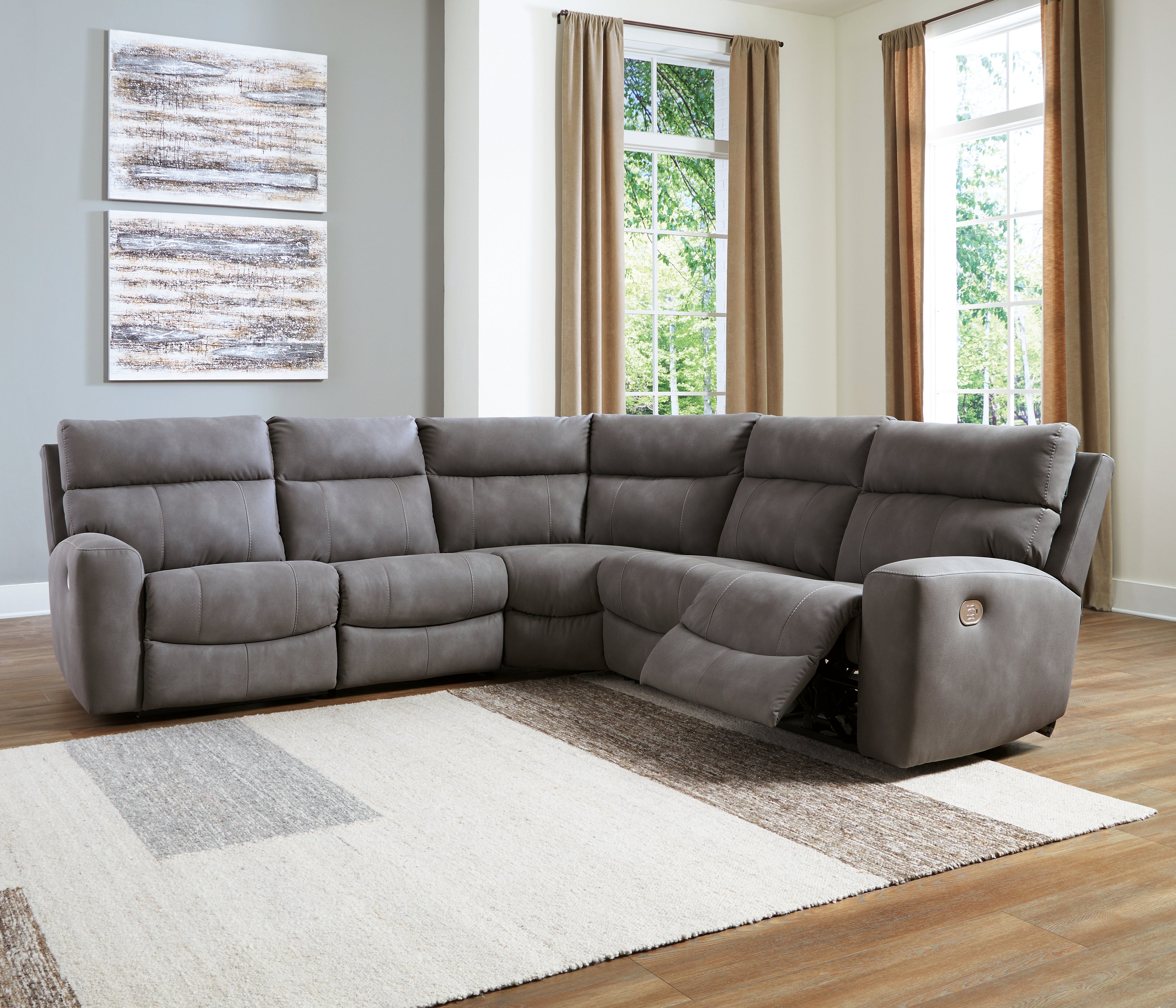 3 Brothers Decor - Ashley Furniture - Next-Gen DuraPella Sectional - 5-Piece Power Reclining Sectional / Slate - 61003S6