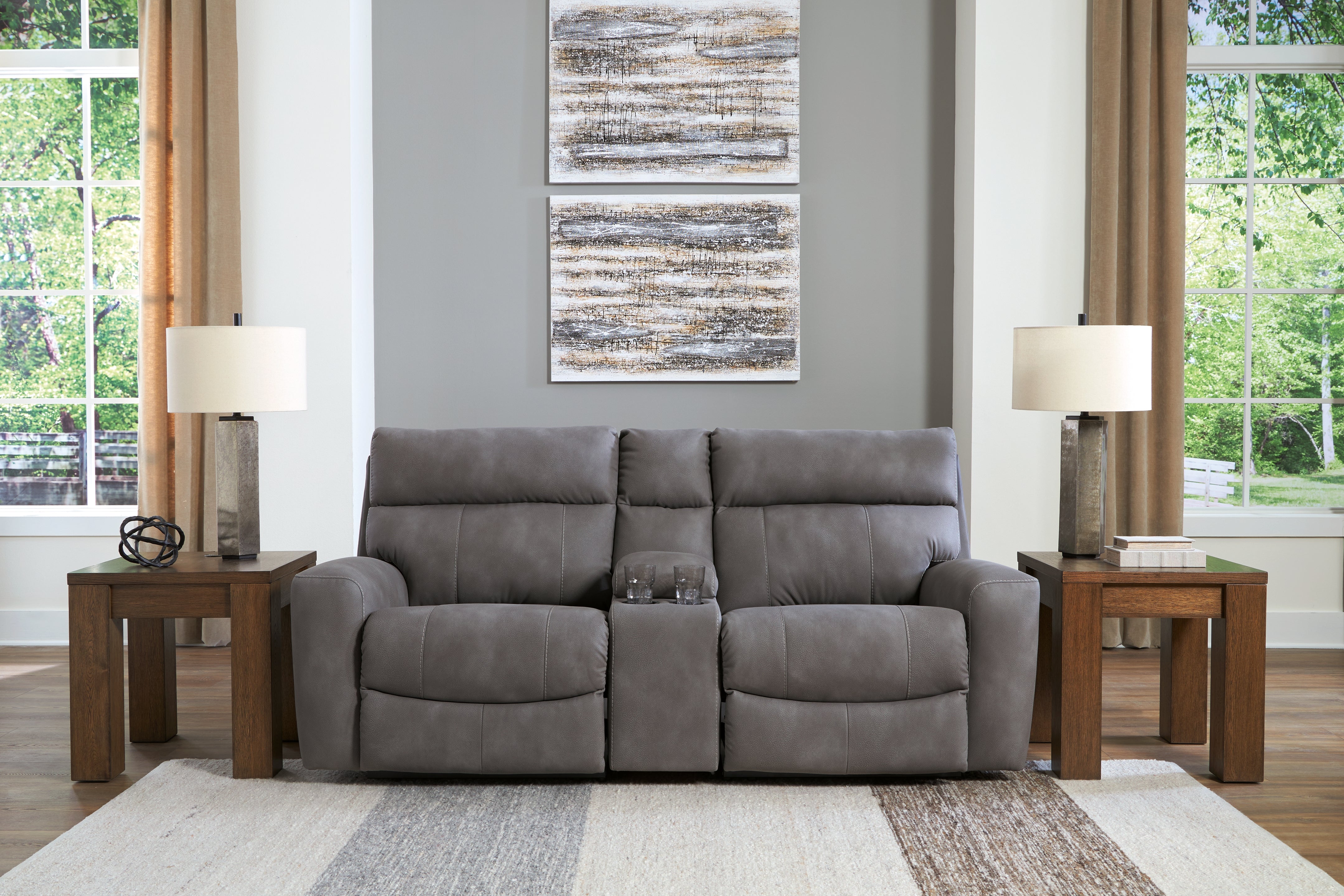 3 Brothers Decor - Ashley Furniture - Next-Gen DuraPella Sectional - 3-Piece Power Reclining Sectional Loveseat with Console / Slate - 61003S3