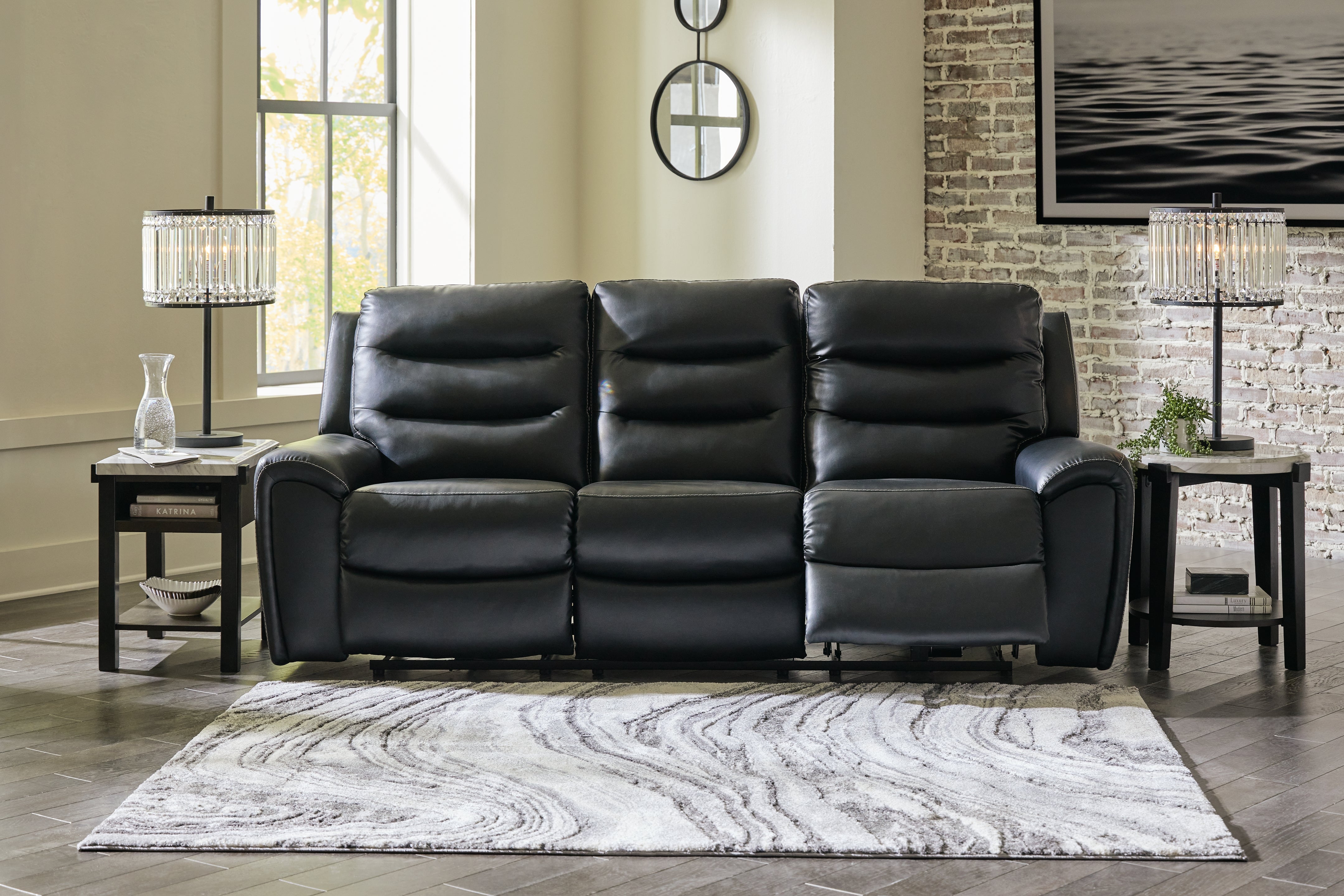 3 Brothers Decor - Ashley Furniture - Warlin Living Room - PWR REC Sofa with ADJ Headrest / Black - 6110515