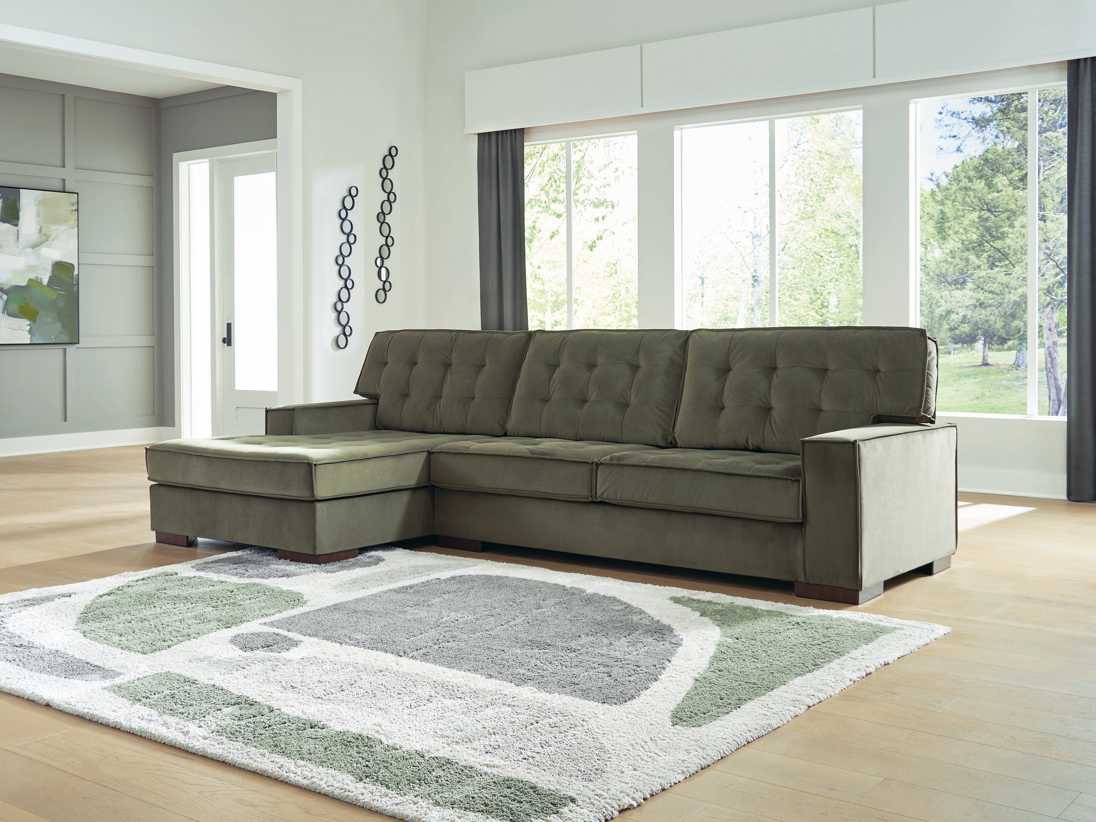 3 Brothers Decor - Ashley Furniture - Caspian-Town Sectional - RAF 2-Piece Sectional with Chaise / Olive - PC61702S1