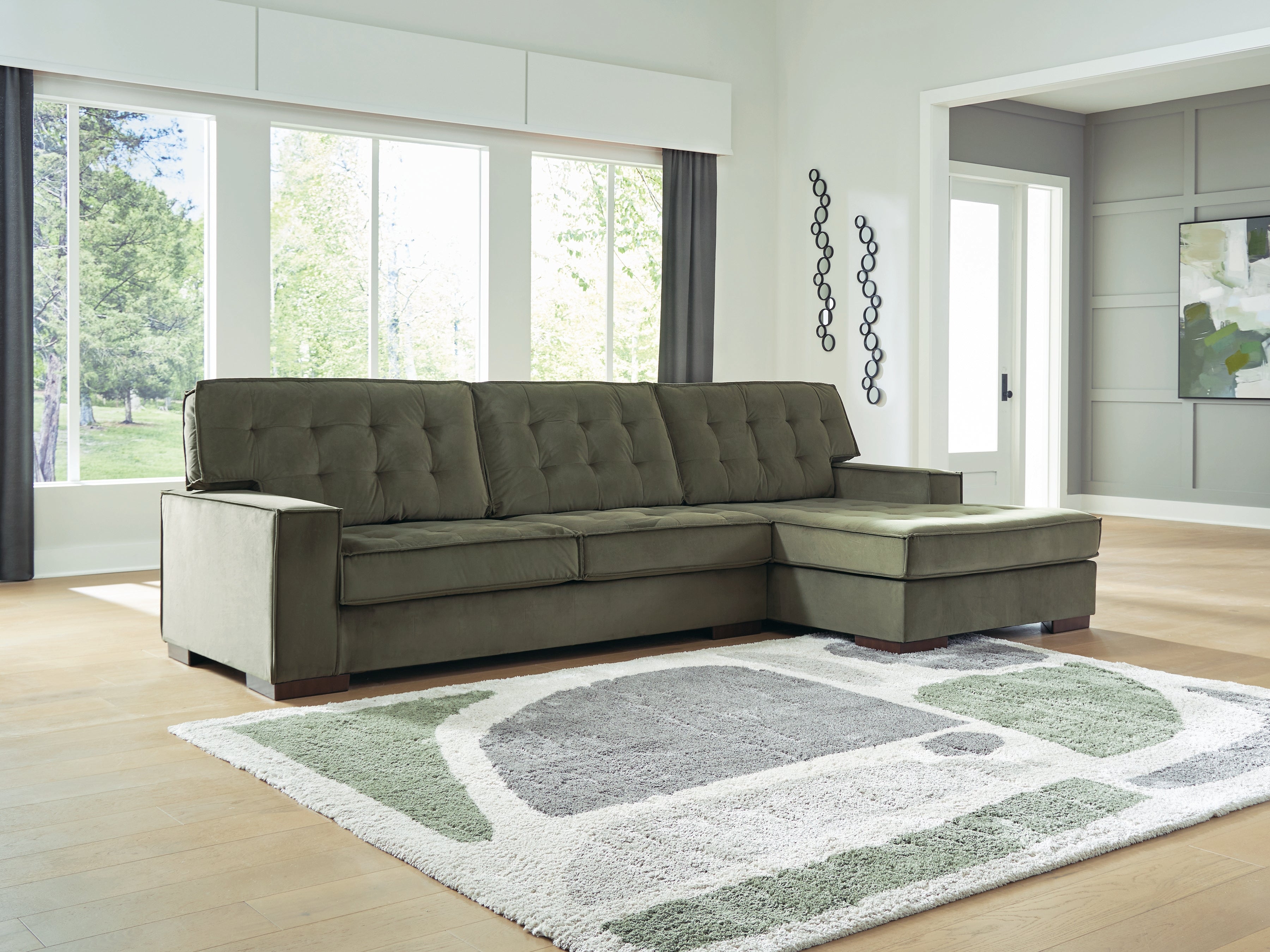 3 Brothers Decor - Ashley Furniture - Caspian-Town Sectional - LAF 2-Piece Sectional with Chaise / Olive - PC61702S2