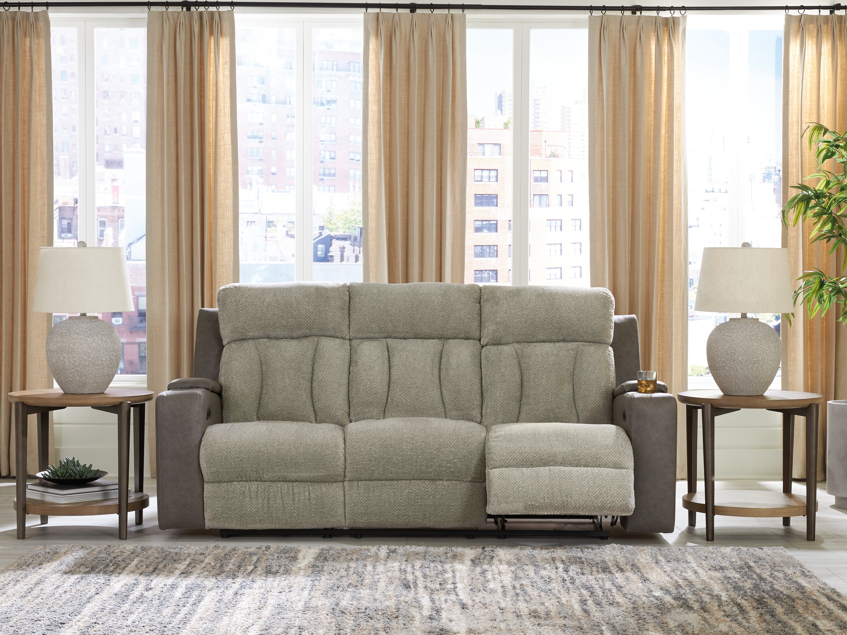 3 Brothers Decor - Ashley Furniture - WhipLash Living Room - PWR REC Sofa with ADJ Headrest / Sisal - PC6320415
