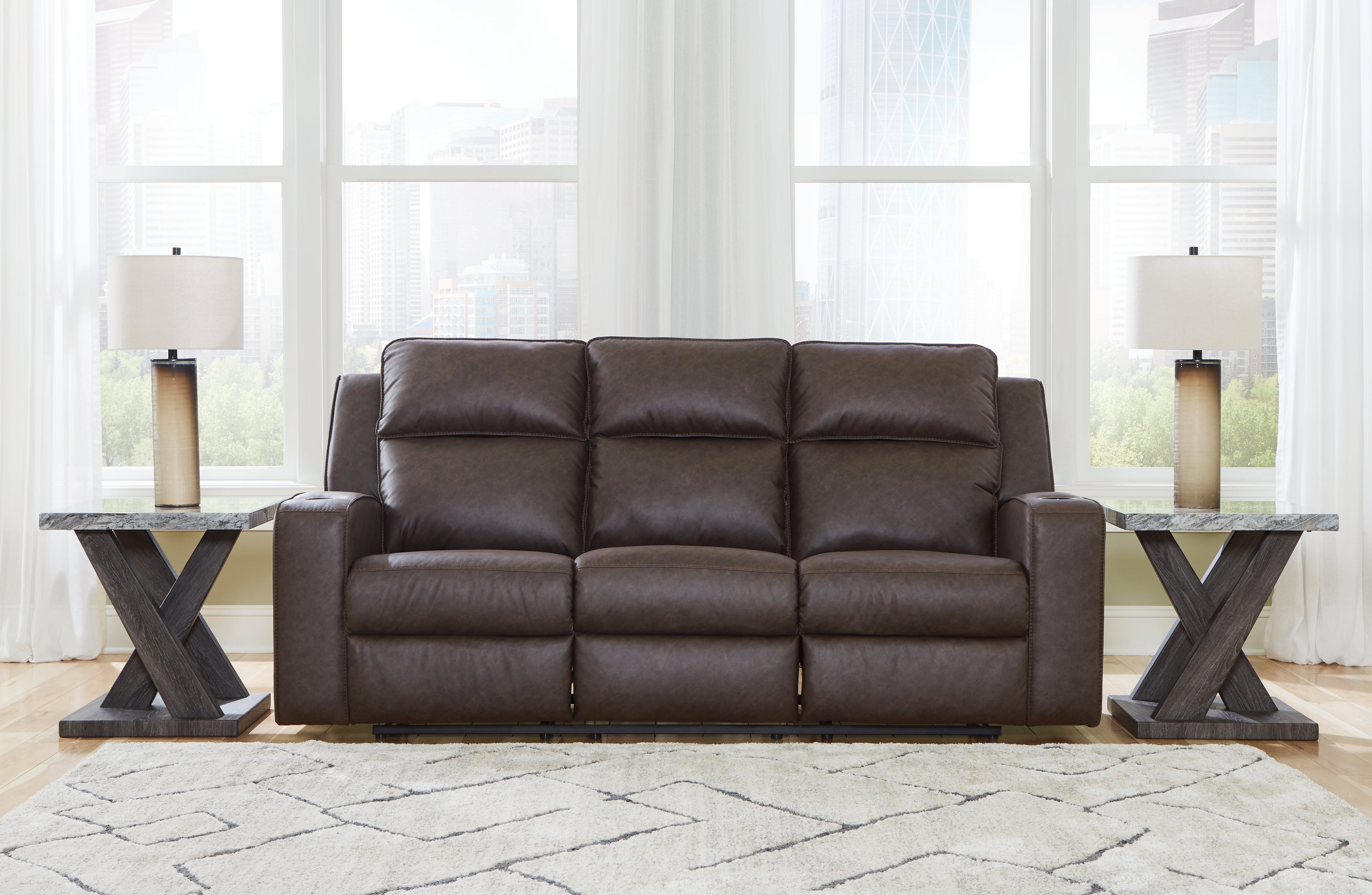 3 Brothers Decor - Ashley Furniture - Lavenhorne Living Room - REC Sofa w/Drop Down Table / Umber - 6330689