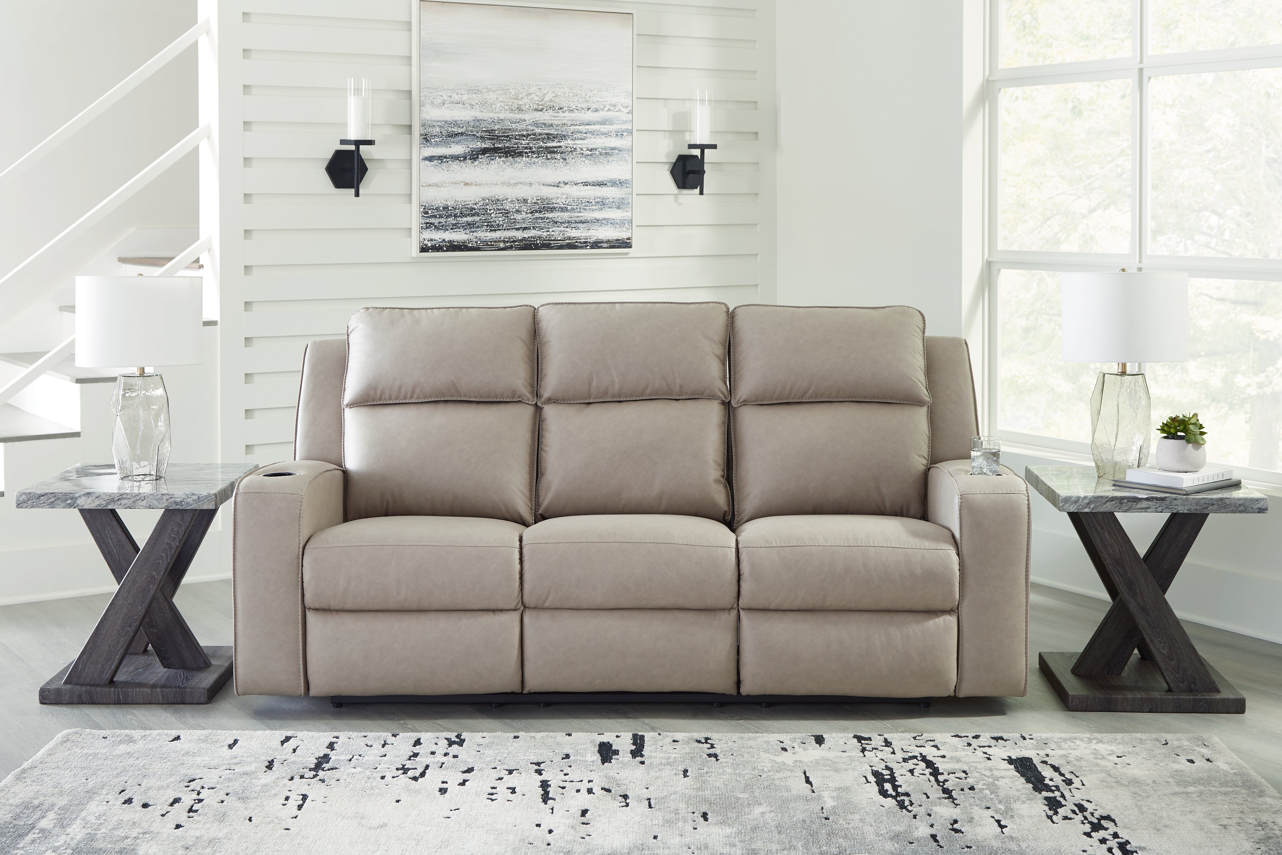 3 Brothers Decor - Ashley Furniture - Lavenhorne Living Room - REC Sofa w/Drop Down Table / Pebble - 6330789