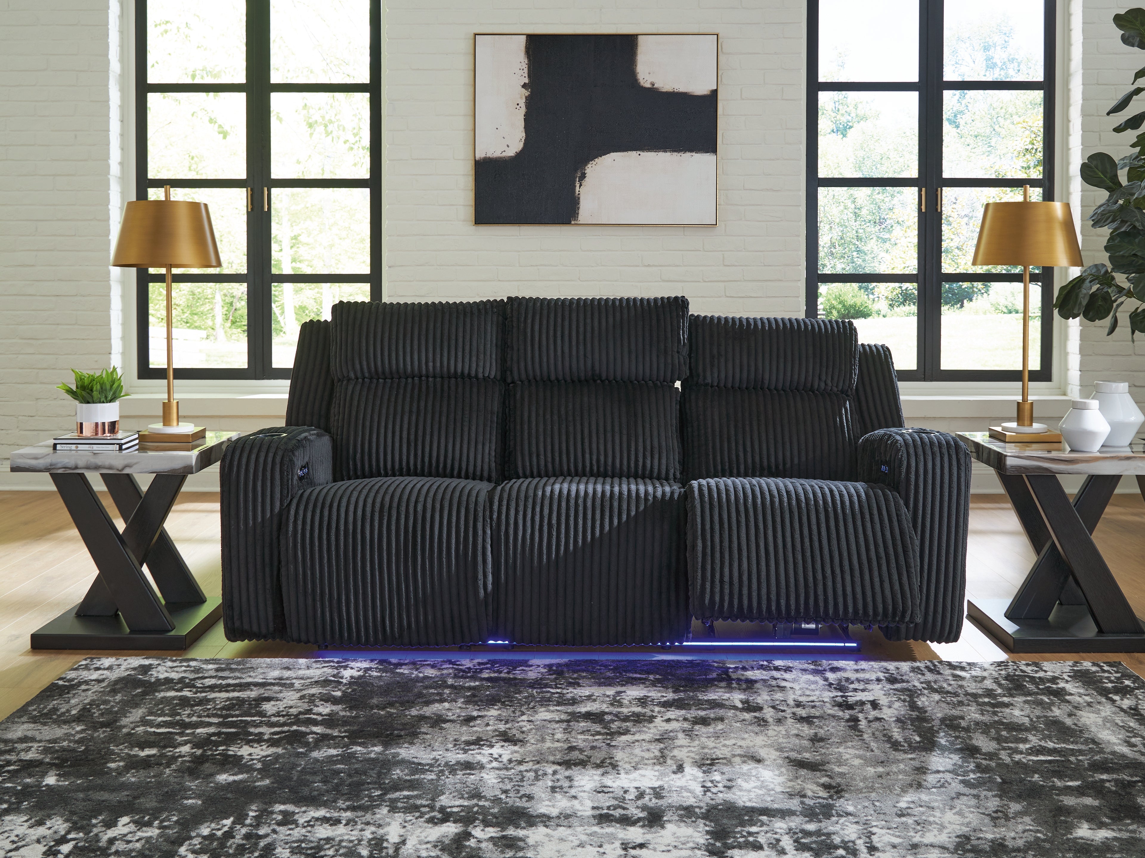 3 Brothers Decor - Ashley Furniture - Forest Lake Living Room - PWR REC Sofa with ADJ Headrest / Black - PC6420215
