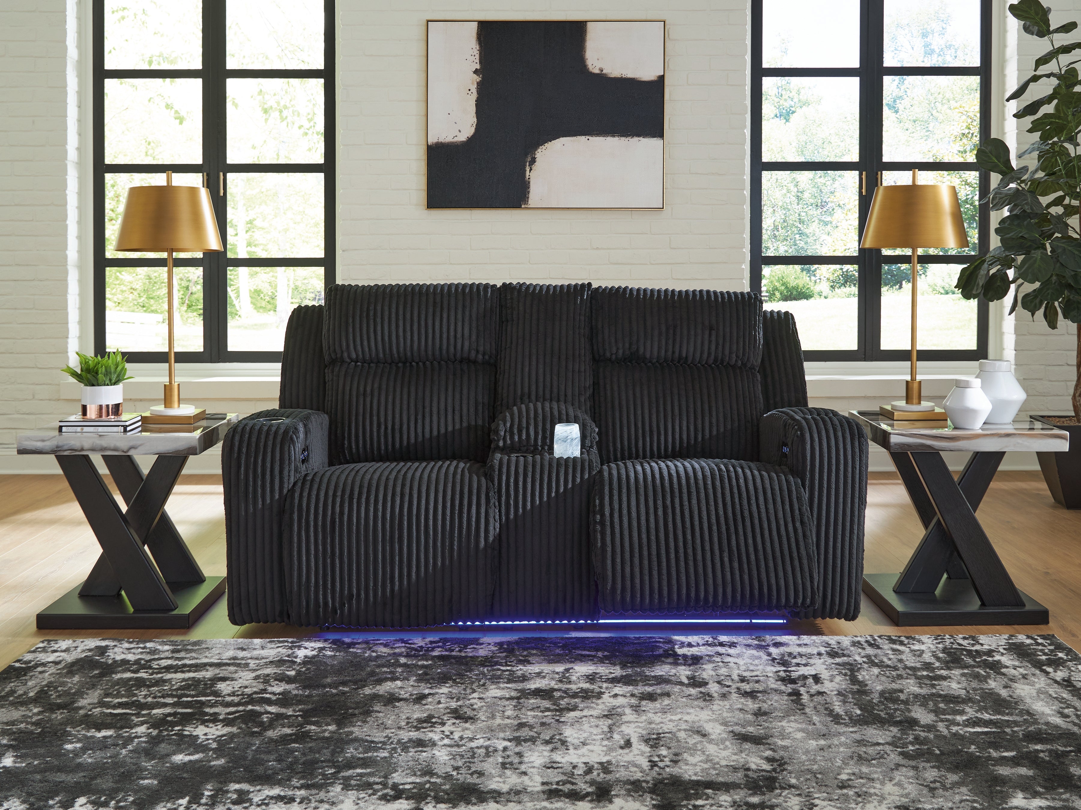 3 Brothers Decor - Ashley Furniture - Forest Lake Living Room - PWR REC Loveseat/CON/ADJ HDRST / Black - PC6420218