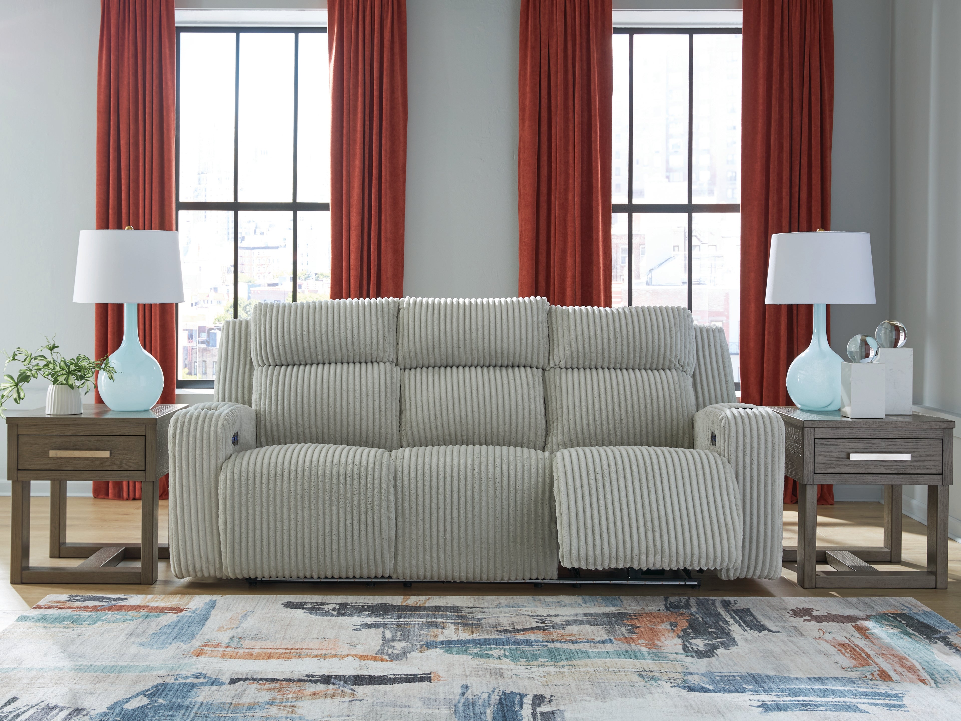 3 Brothers Decor - Ashley Furniture - Forest Lake Living Room - PWR REC Sofa with ADJ Headrest / Alloy - PC6420315