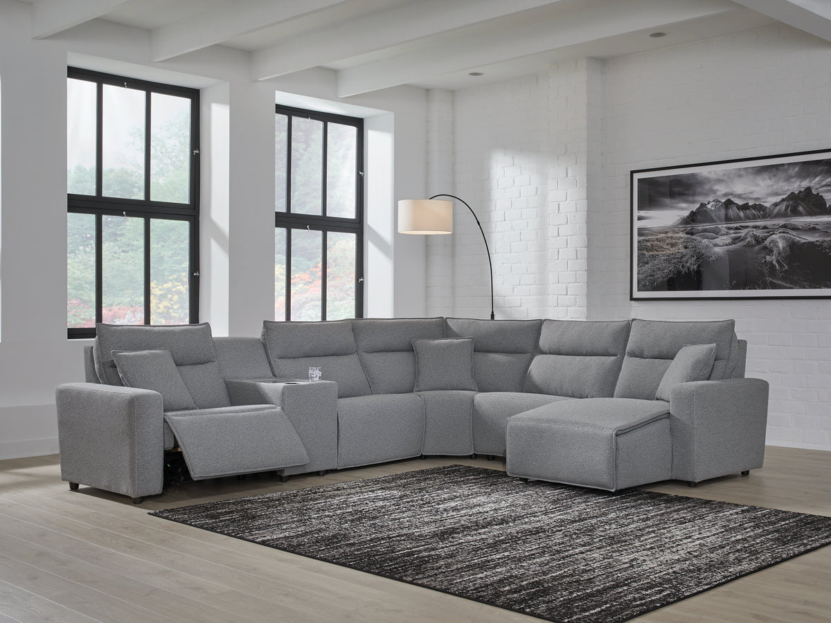 3 Brothers Decor - Ashley Furniture - ModMax II Sectional - 6-Piece Power Reclining Sectional with Chaise / Salt and Pepper - 65906S6
