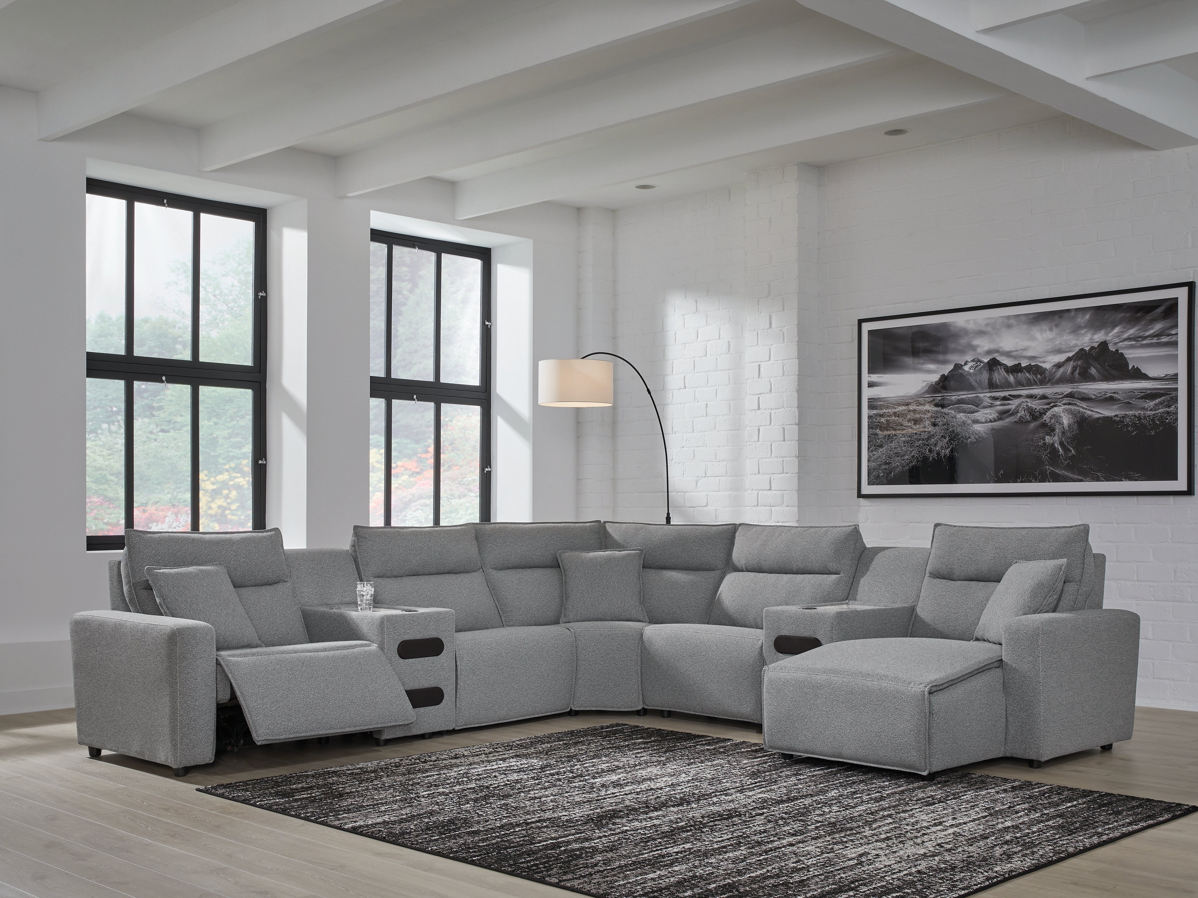3 Brothers Decor - Ashley Furniture - ModMax II Sectional - 7-Piece Power Reclining Sectional with Chaise / Salt and Pepper - 65906S7