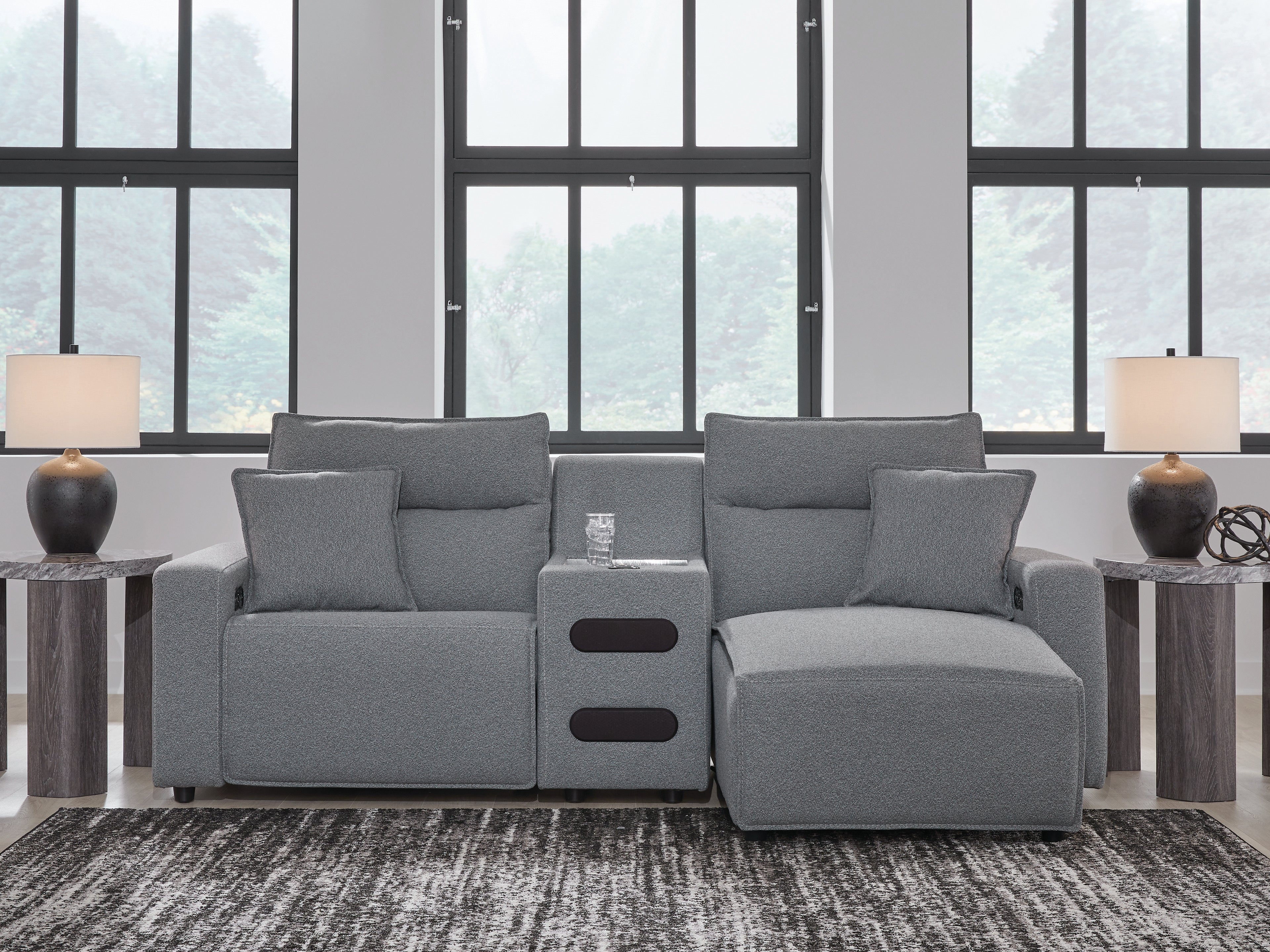 3 Brothers Decor - Ashley Furniture - ModMax II Sectional - 3-Piece Power Reclining Sectional with Chaise / Salt and Pepper - 65906S5