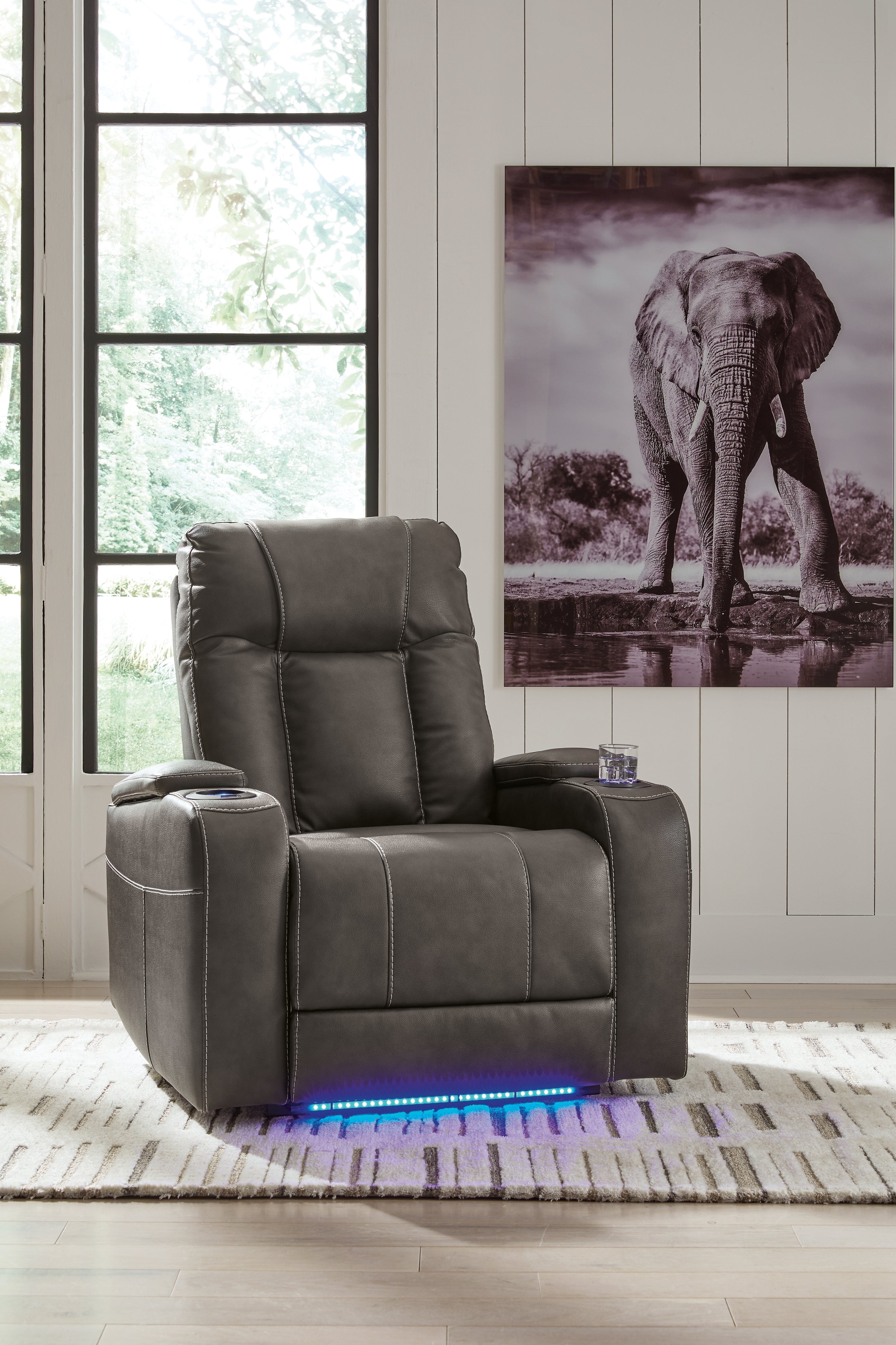3 Brothers Decor - Ashley Furniture - Feazada Living Room - PWR Recliner/ADJ Headrest / Shadow - 6620513