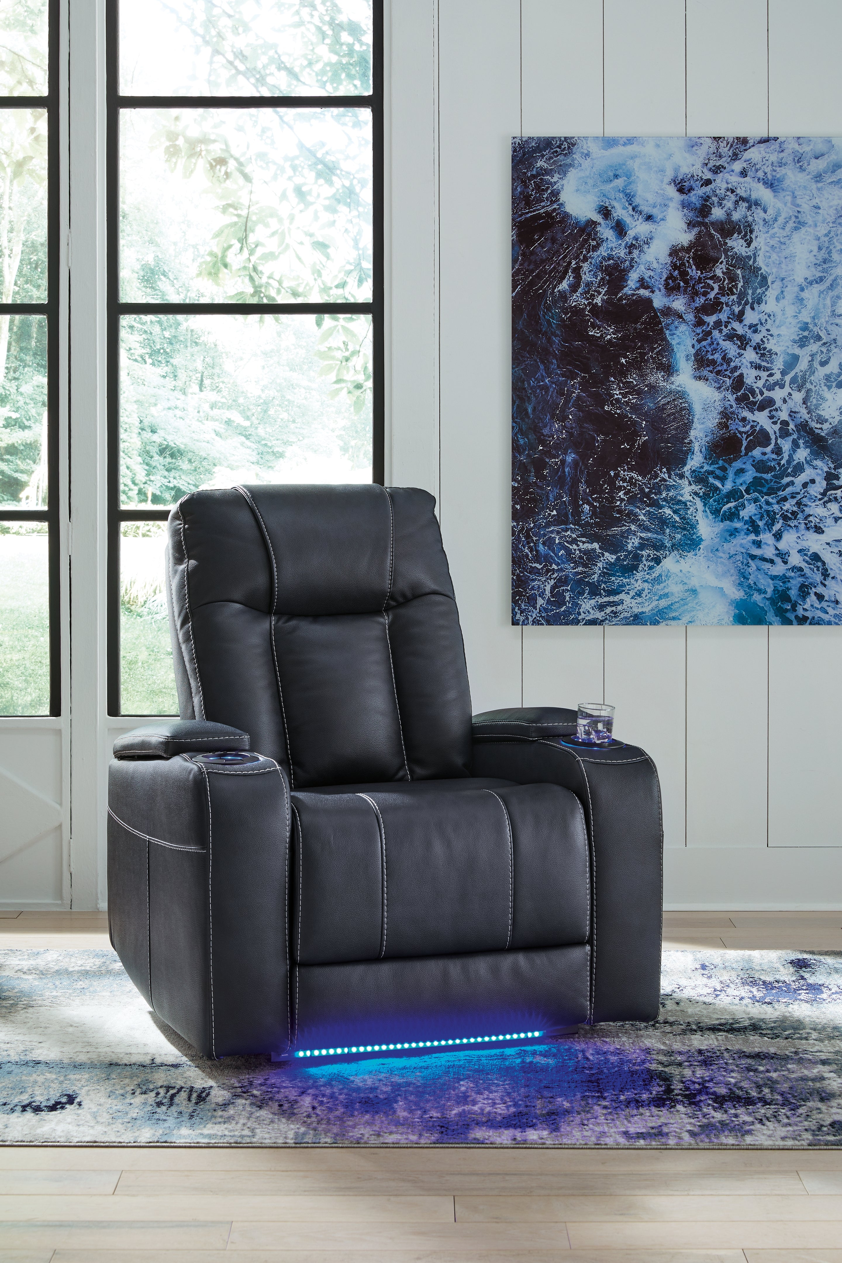 3 Brothers Decor - Ashley Furniture - Feazada Living Room - PWR Recliner/ADJ Headrest / Sapphire - 6620613