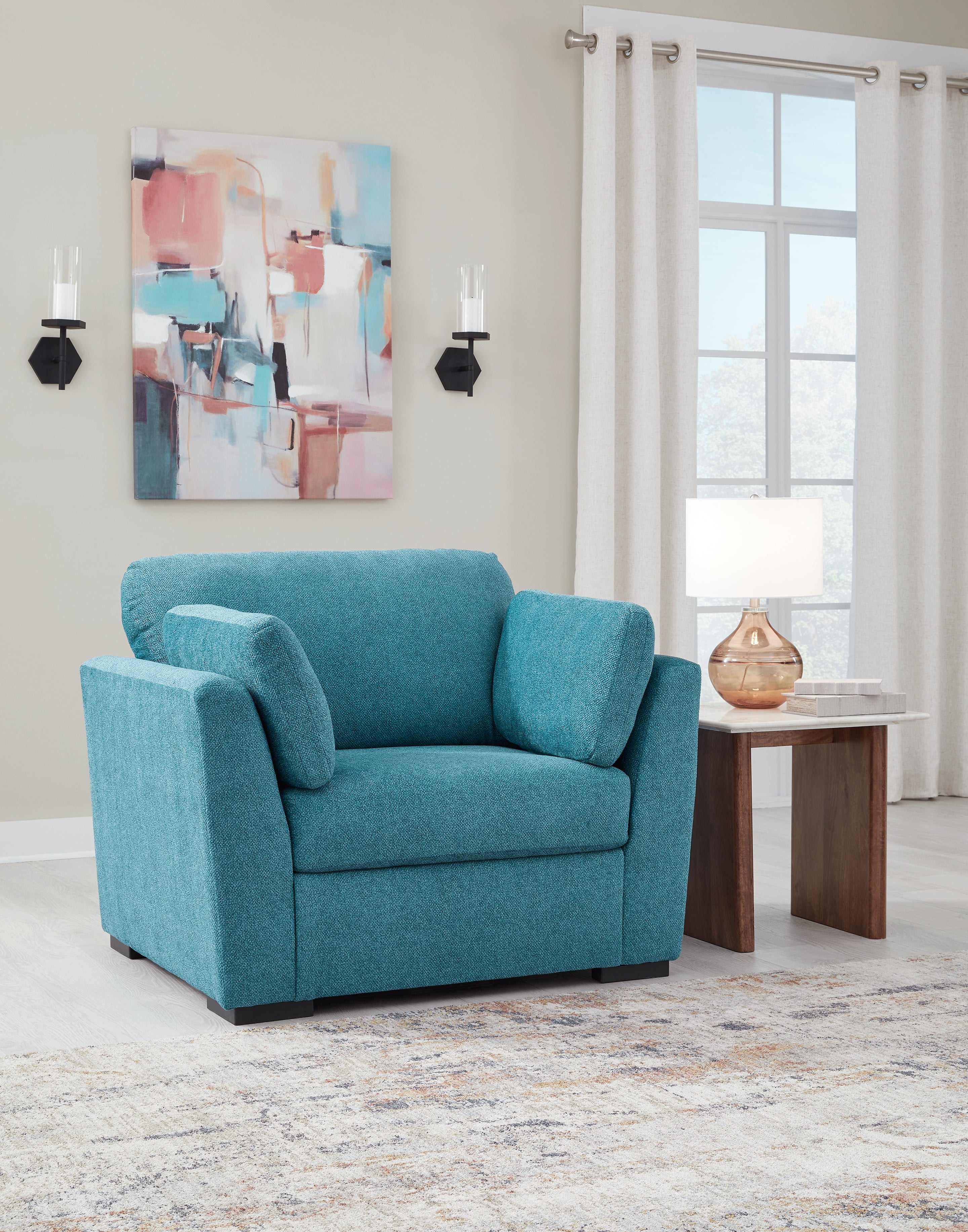 3 Brothers Decor - Ashley Furniture - Keerwick Living Room - Chair and a Half / Teal - 6750723