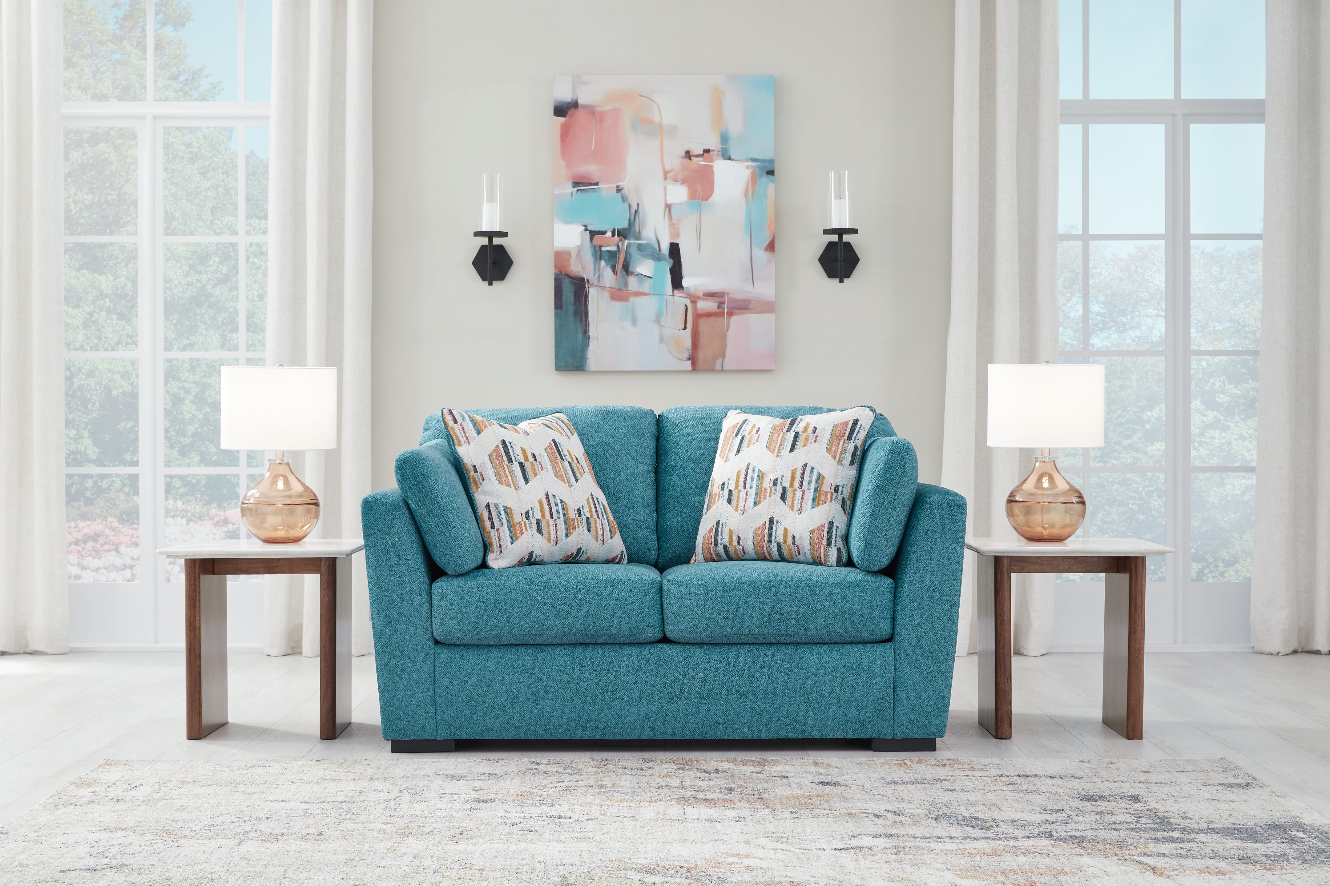 3 Brothers Decor - Ashley Furniture - Keerwick Living Room - Loveseat / Teal - 6750735