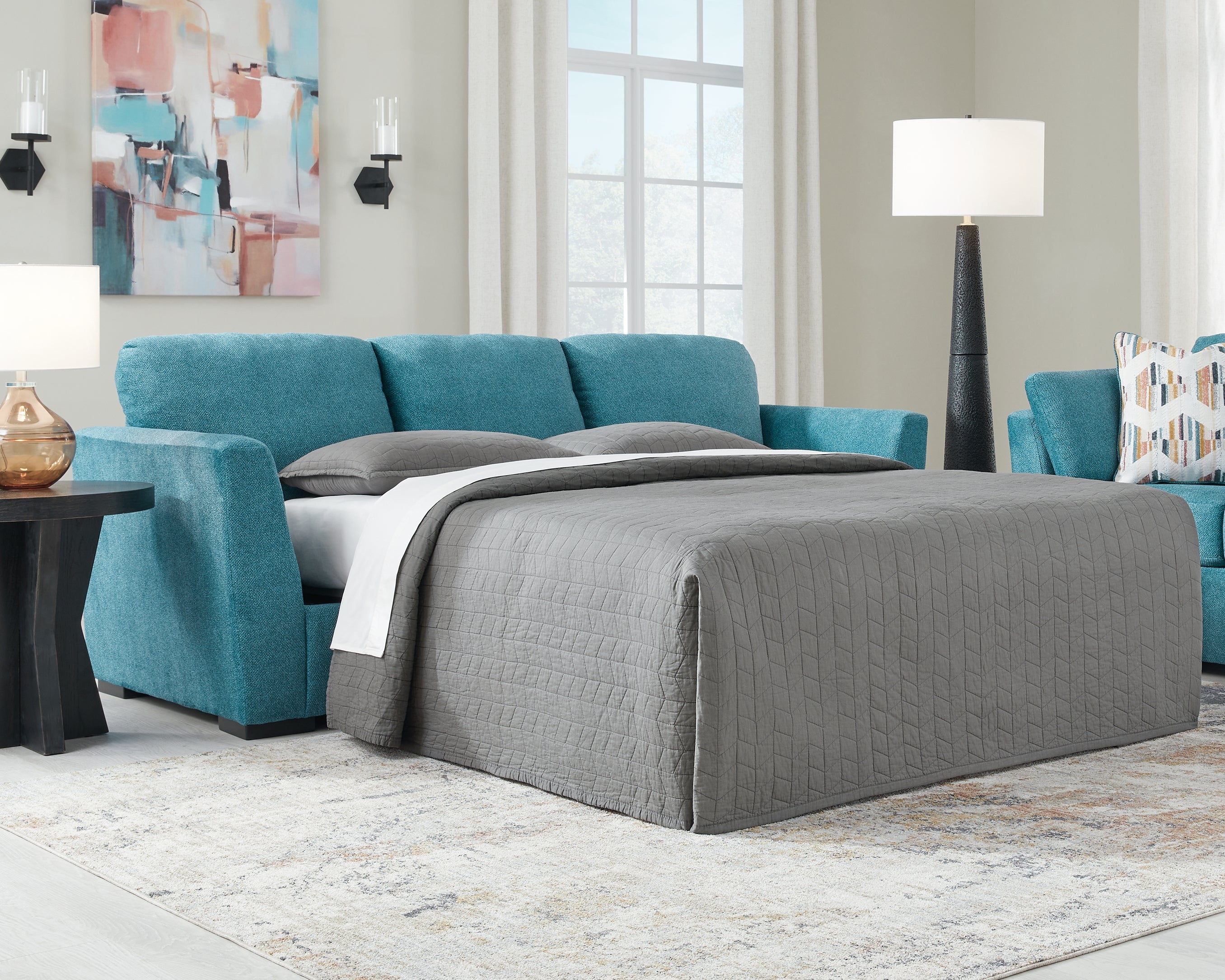 3 Brothers Decor - Ashley Furniture - Keerwick Living Room - Queen Sofa Sleeper / Teal - 6750739