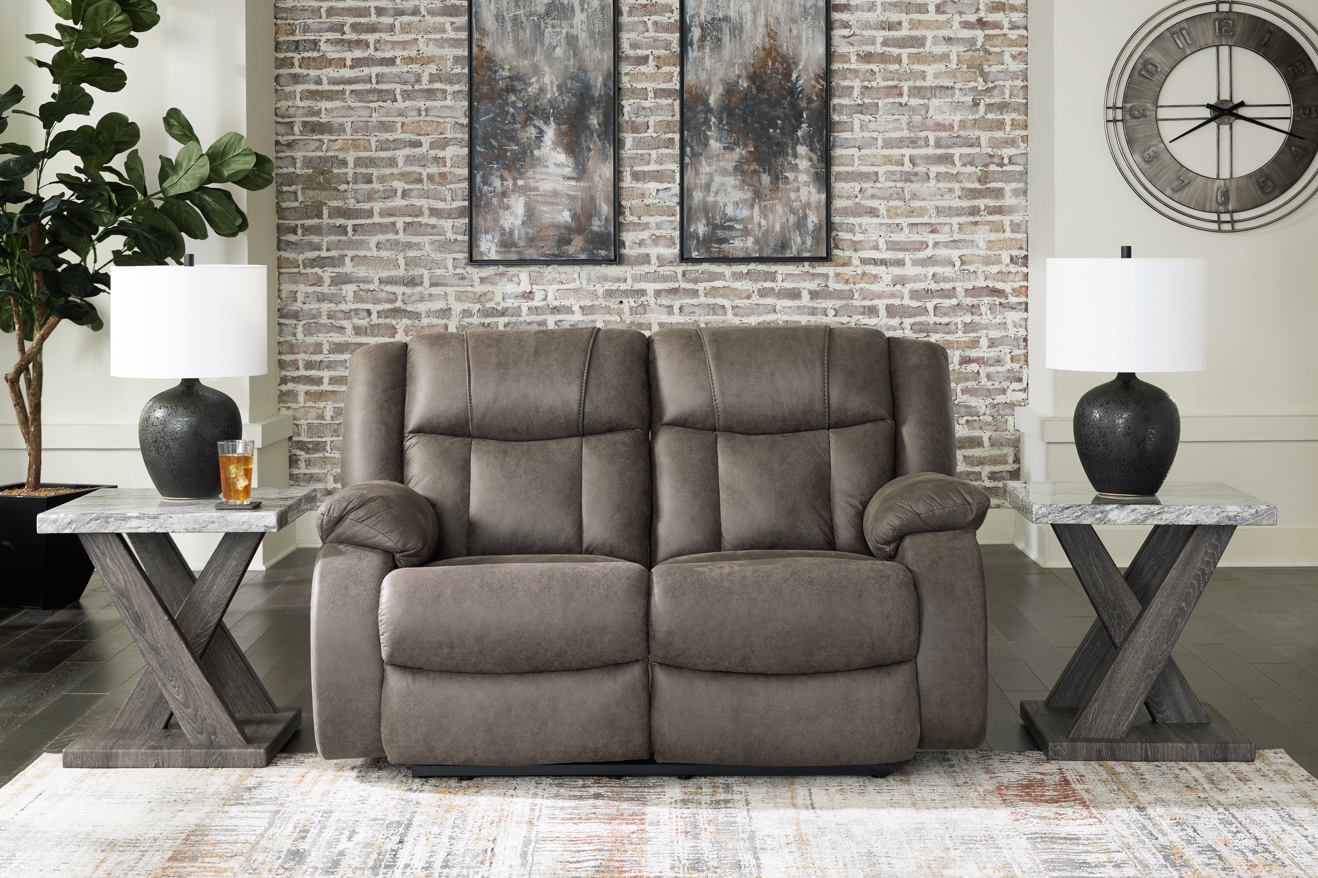 3 Brothers Decor - Ashley Furniture - First Base Living Room - Reclining Loveseat / Gunmetal - 6880486