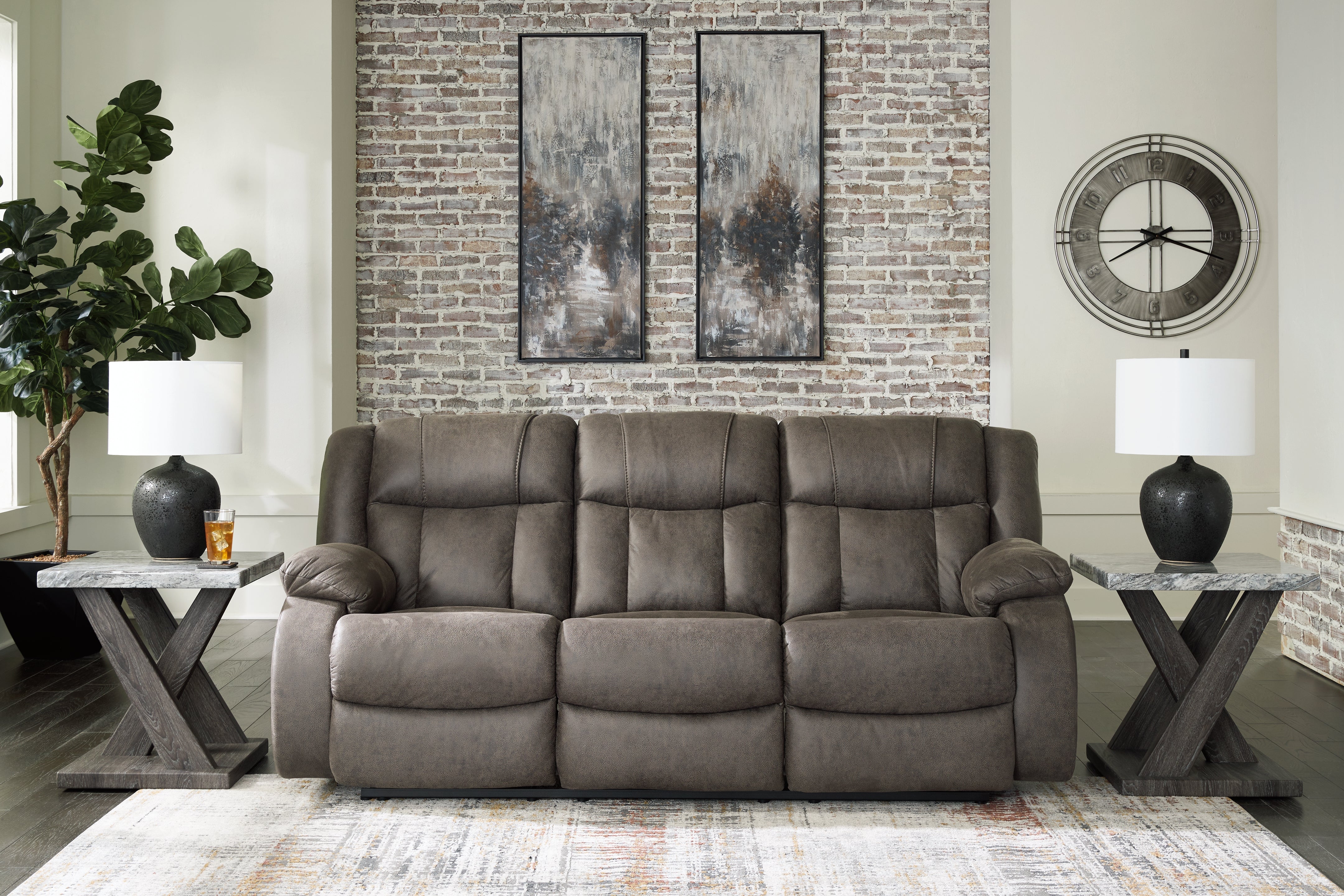3 Brothers Decor - Ashley Furniture - First Base Living Room - Reclining Sofa / Gunmetal - 6880488