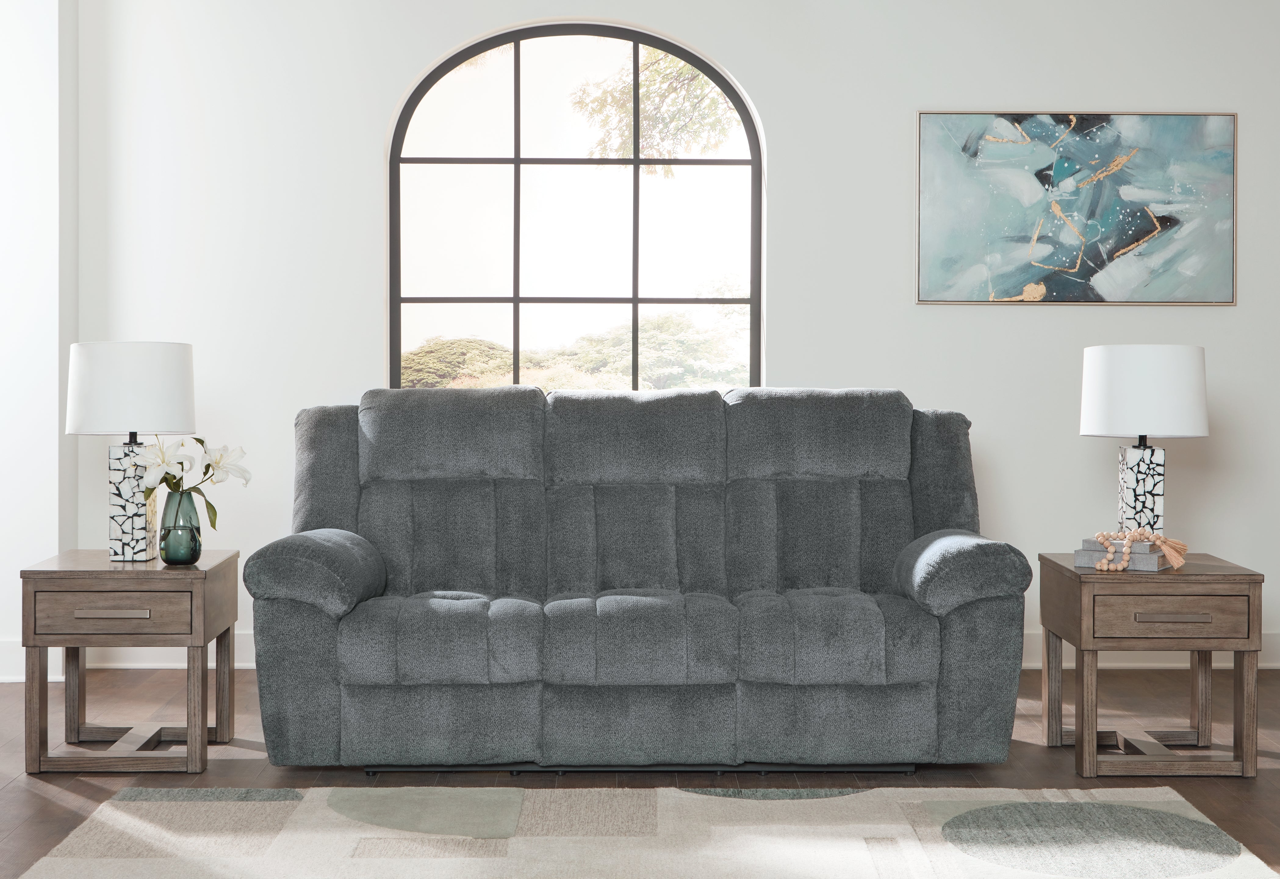 3 Brothers Decor - Ashley Furniture - Tip-Off Living Room - PWR REC Sofa with ADJ Headrest / Slate - 6930415