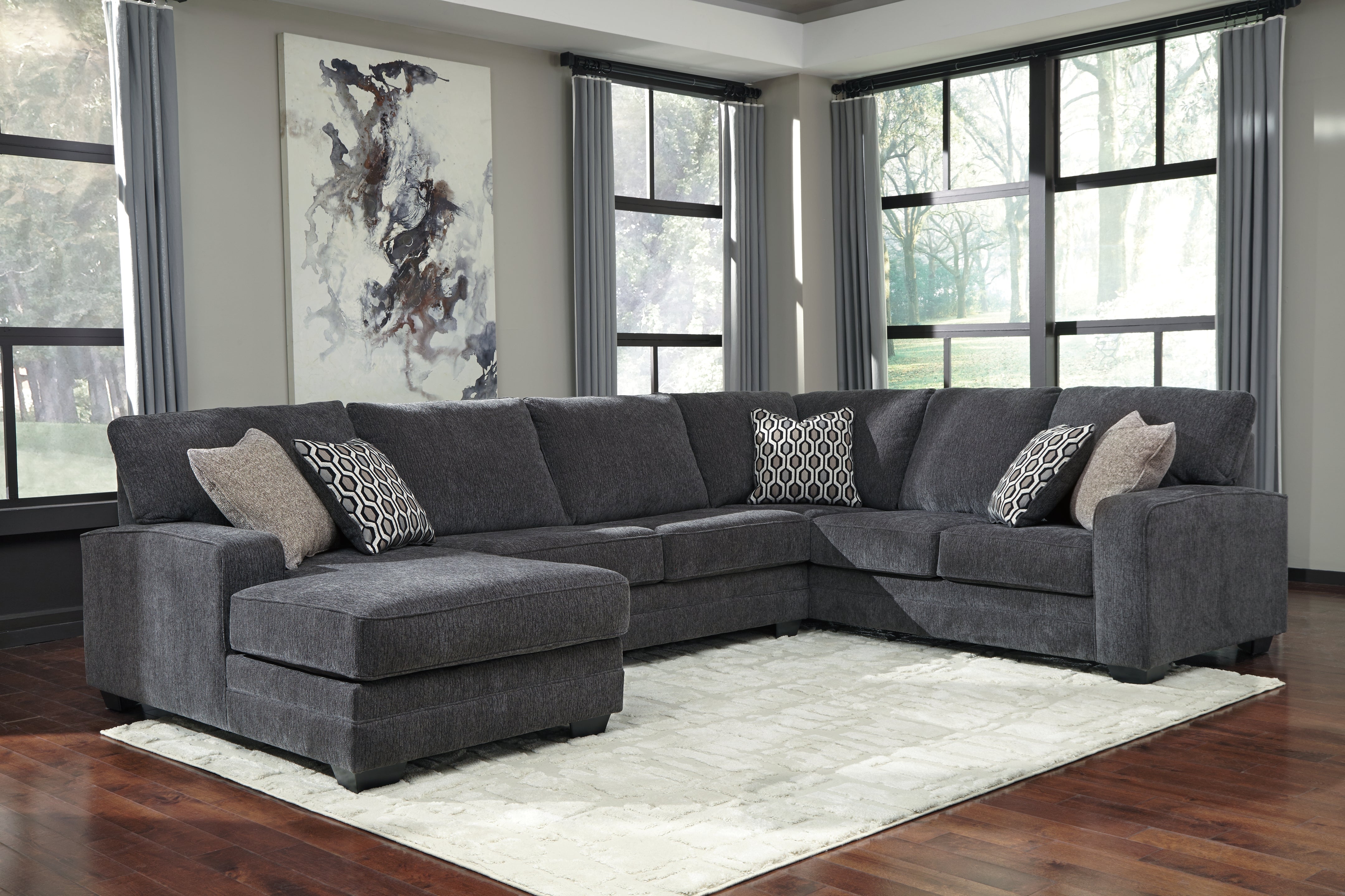 3 Brothers Decor - Ashley Furniture - Tracling Sectional - RAF 3-Piece Sectional with Chaise / Slate - 72600S1