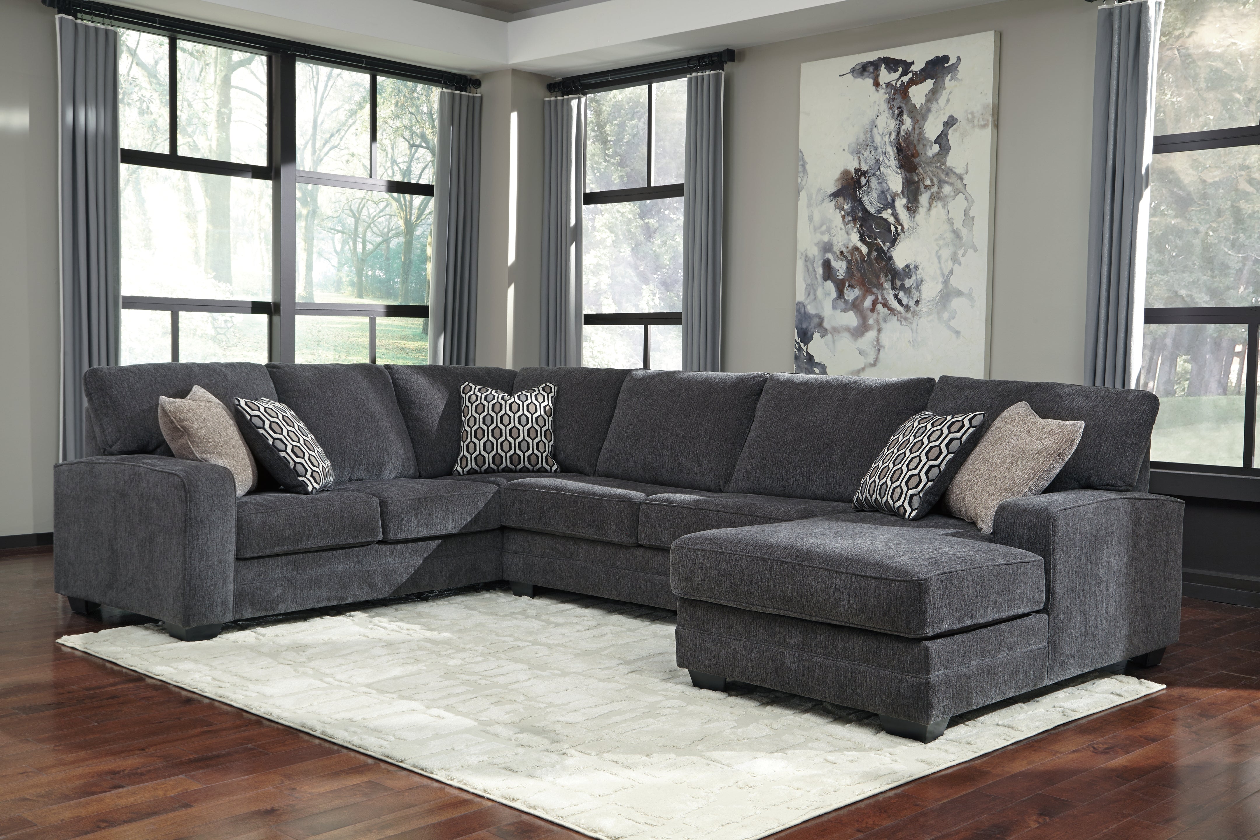 3 Brothers Decor - Ashley Furniture - Tracling Sectional - LAF 3-Piece Sectional with Chaise / Slate - 72600S2
